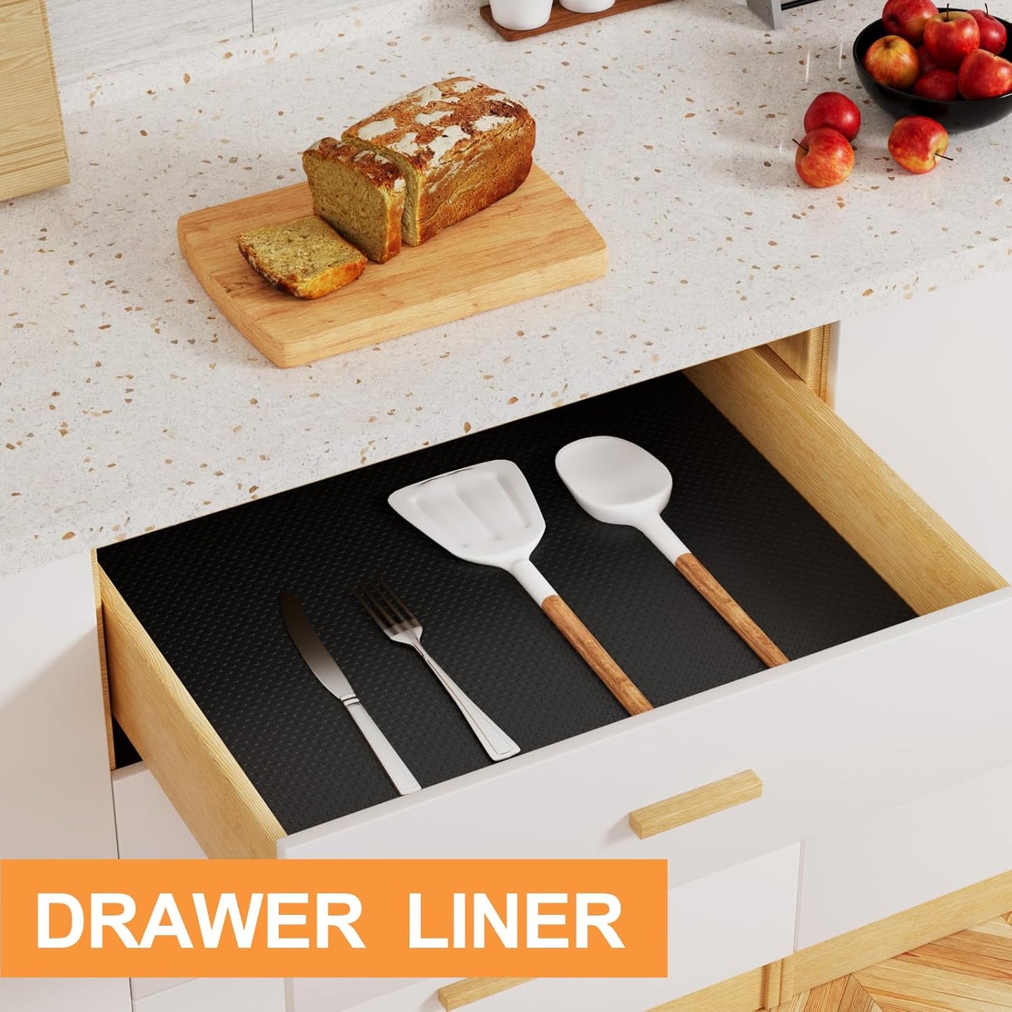 FLPMIX Shelf Liner Drawer Liners - 16 X 300 Inch Black, Waterproof Cabinets Liners, Easy to Cut Drawer Mat for Kitchens Cupboard