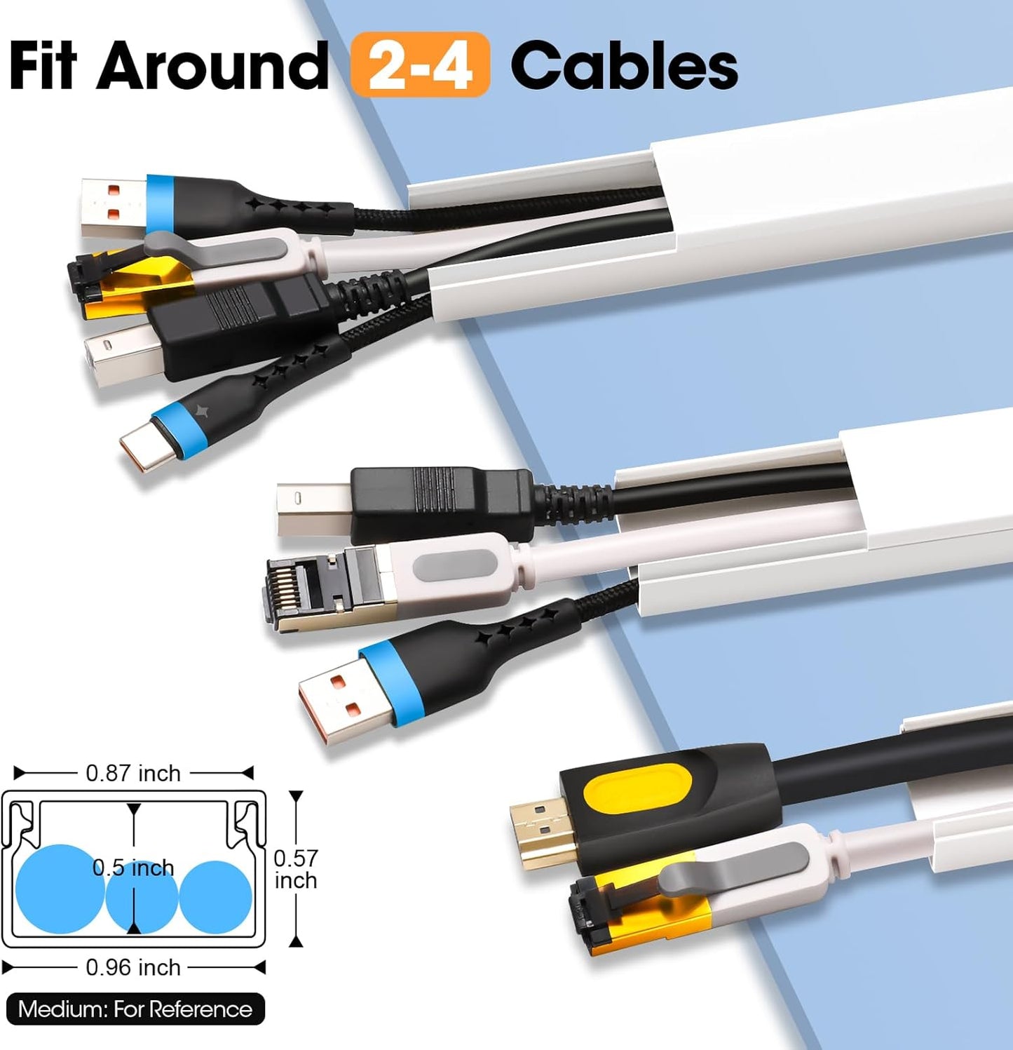 116in Cord Hider Kit, Cord Covers for Wires on Wall, Paintable Cable Raceway, Cord Hider for Wall Mount tv, tv Cable Hider Wall kit, Wire Covers for Cords, W0.96in X H0.57in, White