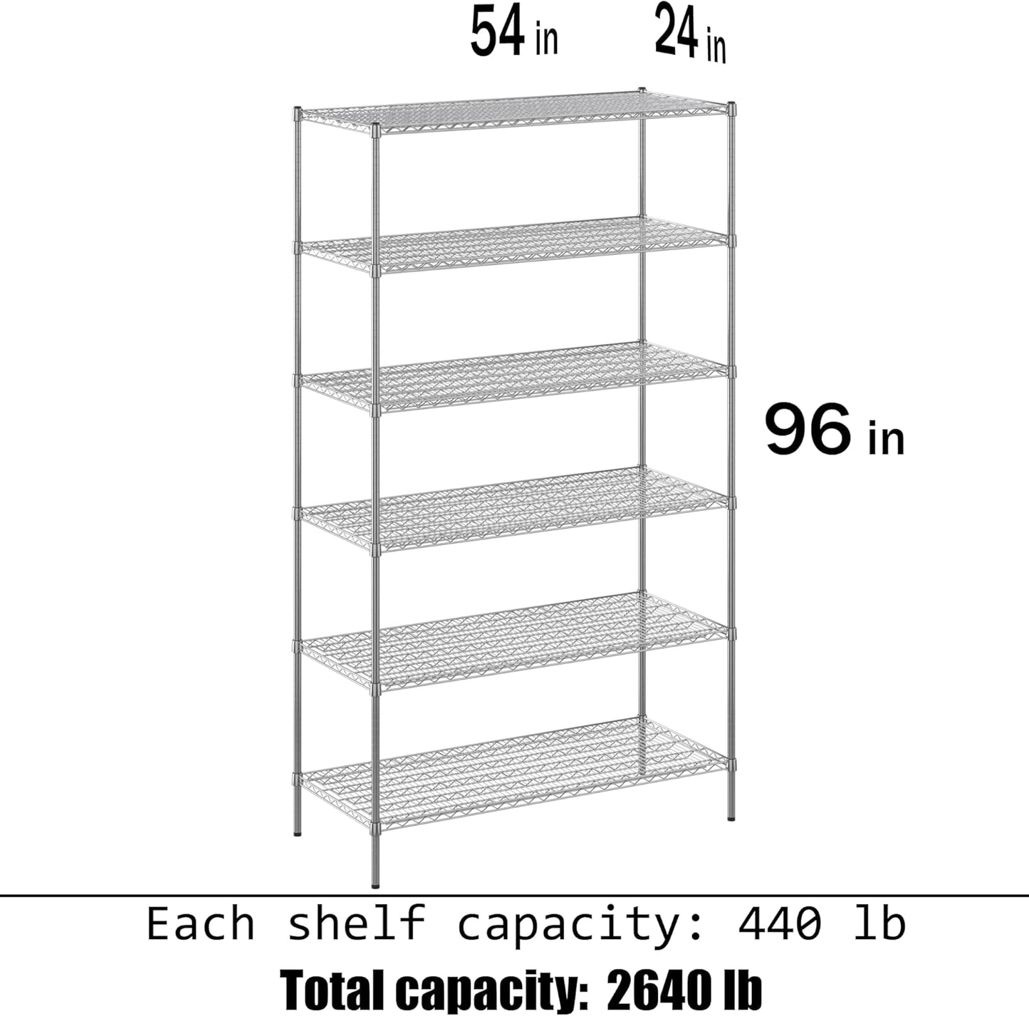 24" Deep x 54" Wide x 96" Height Wire Shelving Kit | 6-Tier | NSF Commercial Storage Rack Unit