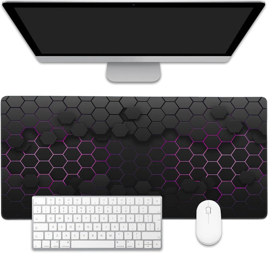 Grid with Purple Light Large Gaming Mouse Pad,Waterproof Desk Mat for Desktop,Non-Slip Rubber Base Mousepad with Stitched Edges for Laptop Office and Home 35.4X15.7 Inch