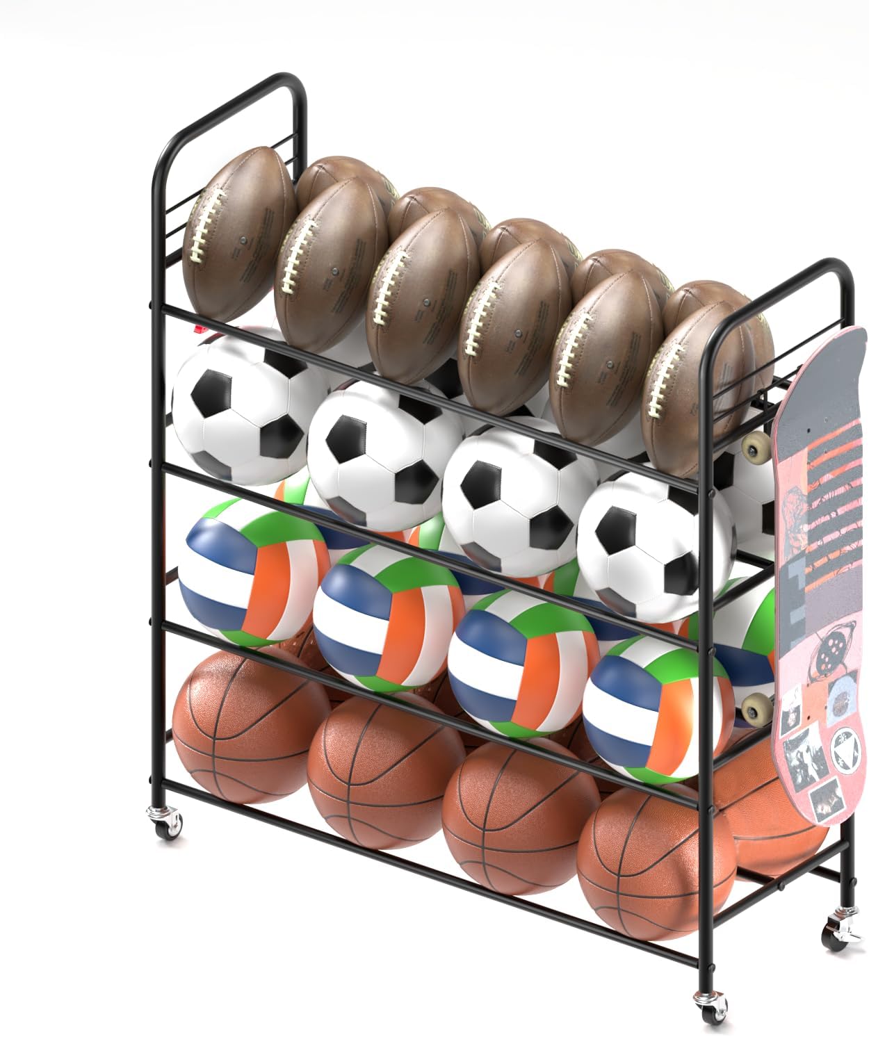 Ball Storage - Basketball Cart With Wheels Garage Volleyball Storage Sport Equipment Holder Organizer For Indoor Outdoor,Metal Storage Rack For Playgroup,Gym And School