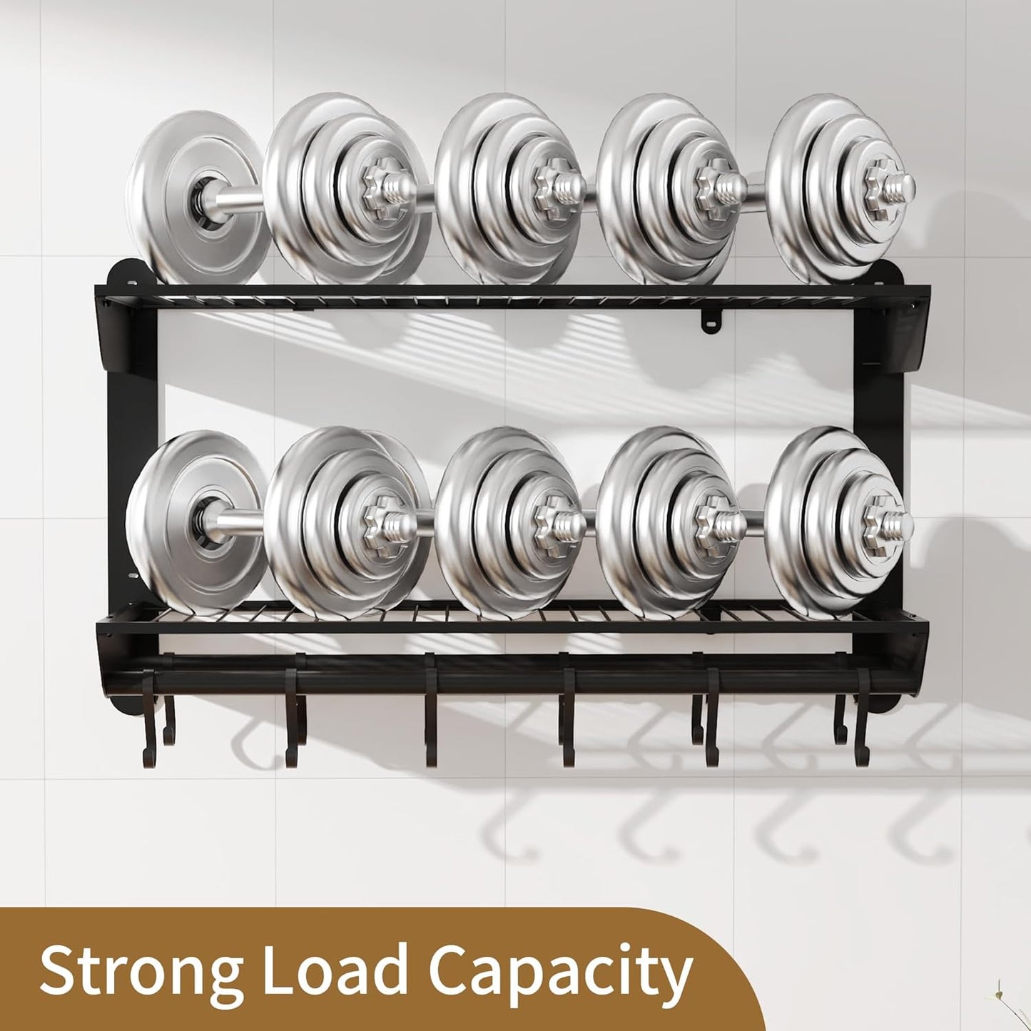 YIGII 30 Inch Pot Rack Wall Mounted, 2-Tier Pots and Pans Organizer with 12 Anti-Drop Hooks, Heavy Duty Kitchen Wall Shelf for Cookware, Lids, Utensils, Black