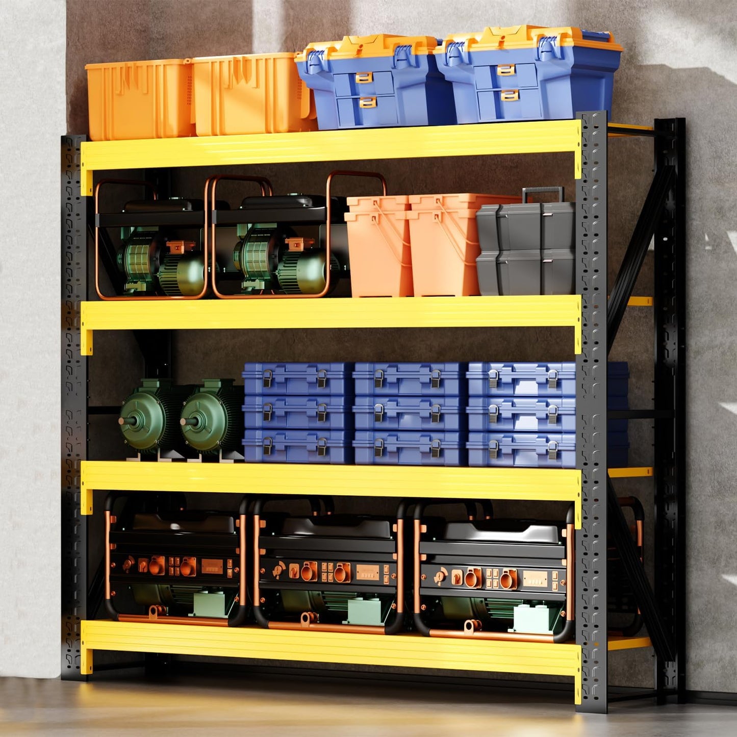 48" W Garage Shelving,4-Tier Heavy Duty Storage Shelves Unit with Adjustable Metal Shelf for Warehouse,Basement,Workshop,4200LBS,48" W x 24" D x 79" H,Black&Yellow