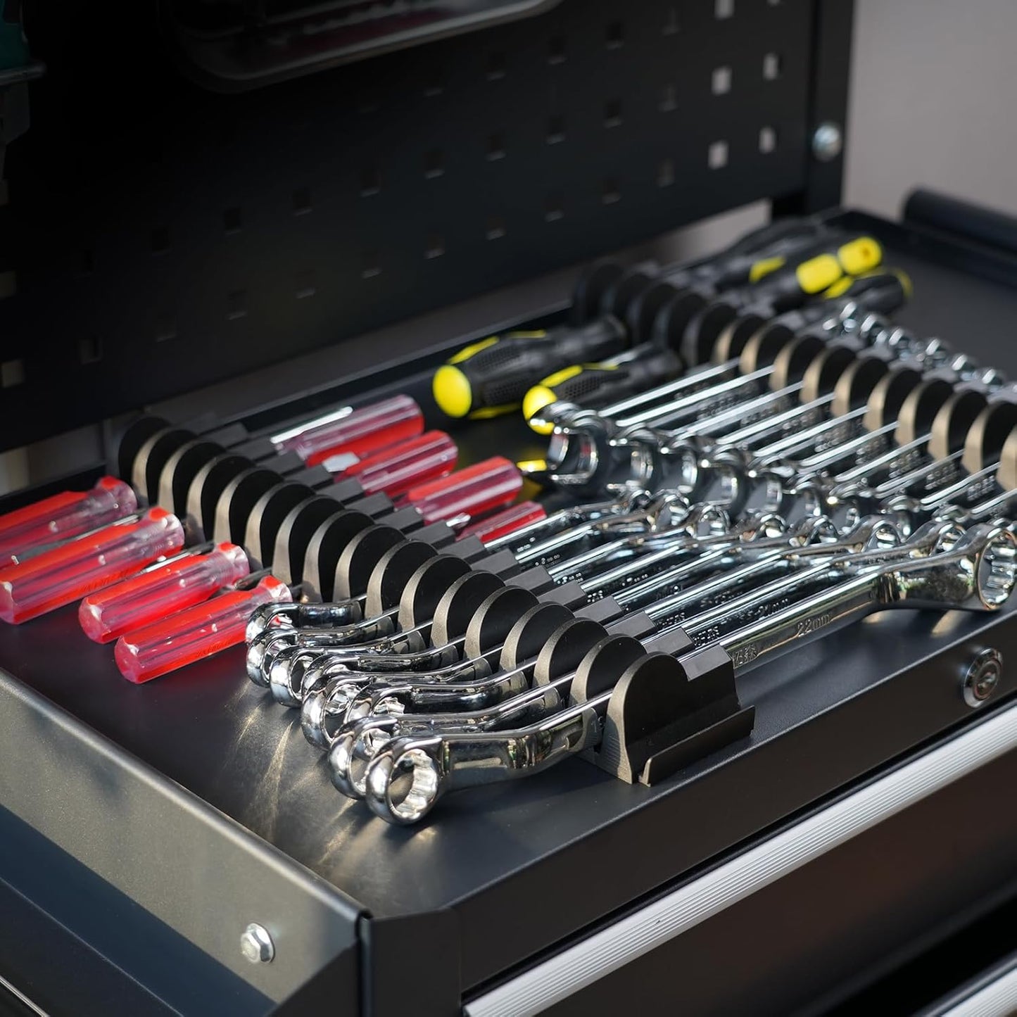 24pcs Modular Wrench Organizers for Tool Drawers - Wrench Rack with Metric&SAE Labels,Tool Storage Holder.Gift for father, brother&boyfriend (Black without magnet)