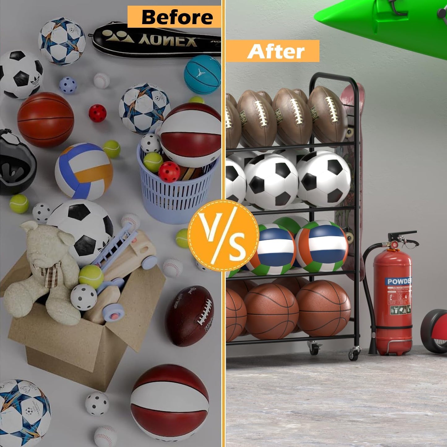 Ball Storage - Basketball Cart With Wheels Garage Volleyball Storage Sport Equipment Holder Organizer For Indoor Outdoor,Metal Storage Rack For Playgroup,Gym And School