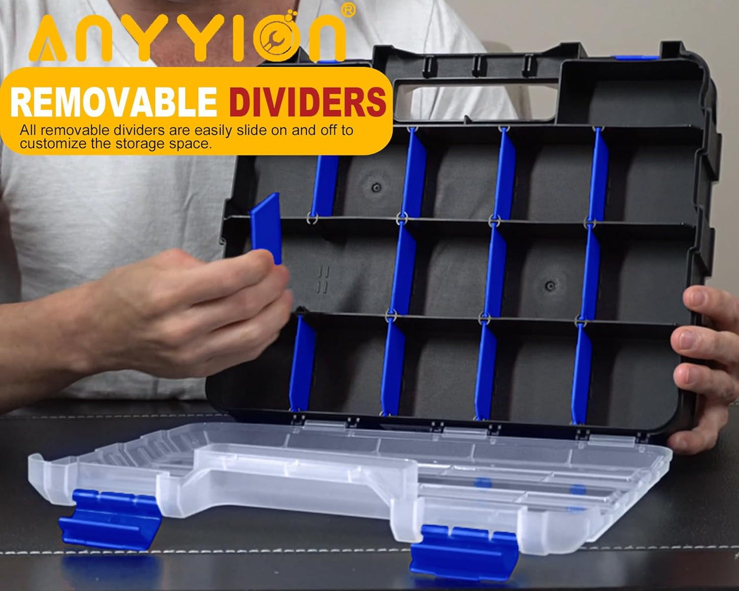 Anyyion Small Parts Organizer, 34-Compartments Double Side parts organizer with Removable Dividers for Hardware, Screws, Bolts, Nails, Beads, Jewelry. (1, Blue)