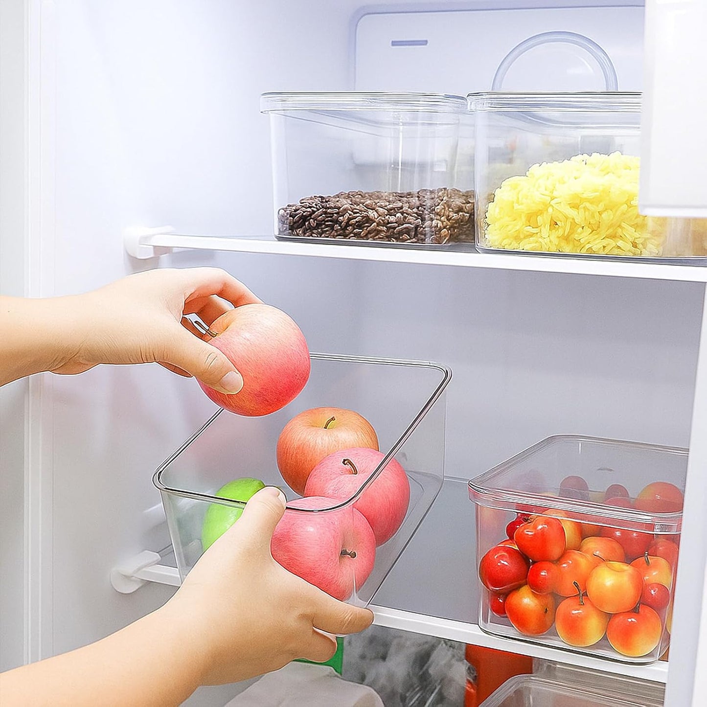 5 Pack Clear Storage Bins With Lids, Stackable Refrigerator Organizers Durable Plastic Food Containers Box for Pantry Cabinet Kitchen Fridge Fruits Vegetables Bathroom Small Items