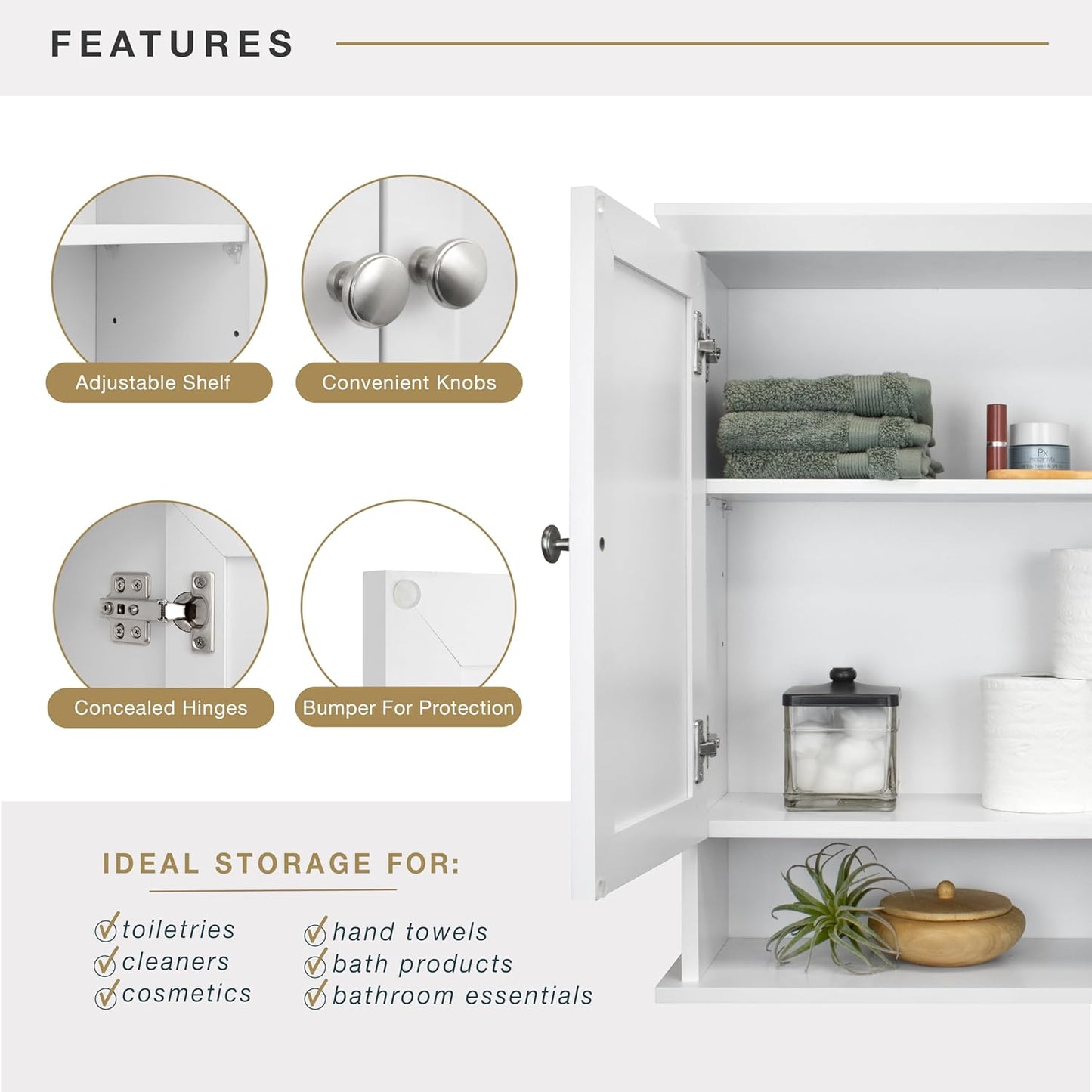 MCS 23x26 White Medicine Cabinet Organizer, Wall Mounted Bathroom Cabinet for Over-The-Toilet Storage, Bathroom Furniture & Restroom Organizer