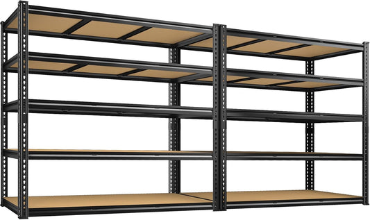 48" W Garage Shelving Heavy Duty 2800LBS Garage Storage Shelves, 5 Tier Adjustable Metal Shelving Unit Utility Rack Shelf for Warehouse, Pantry, Closet, Kitchen 72" H x 48" W x 18" D, Black，2PCS