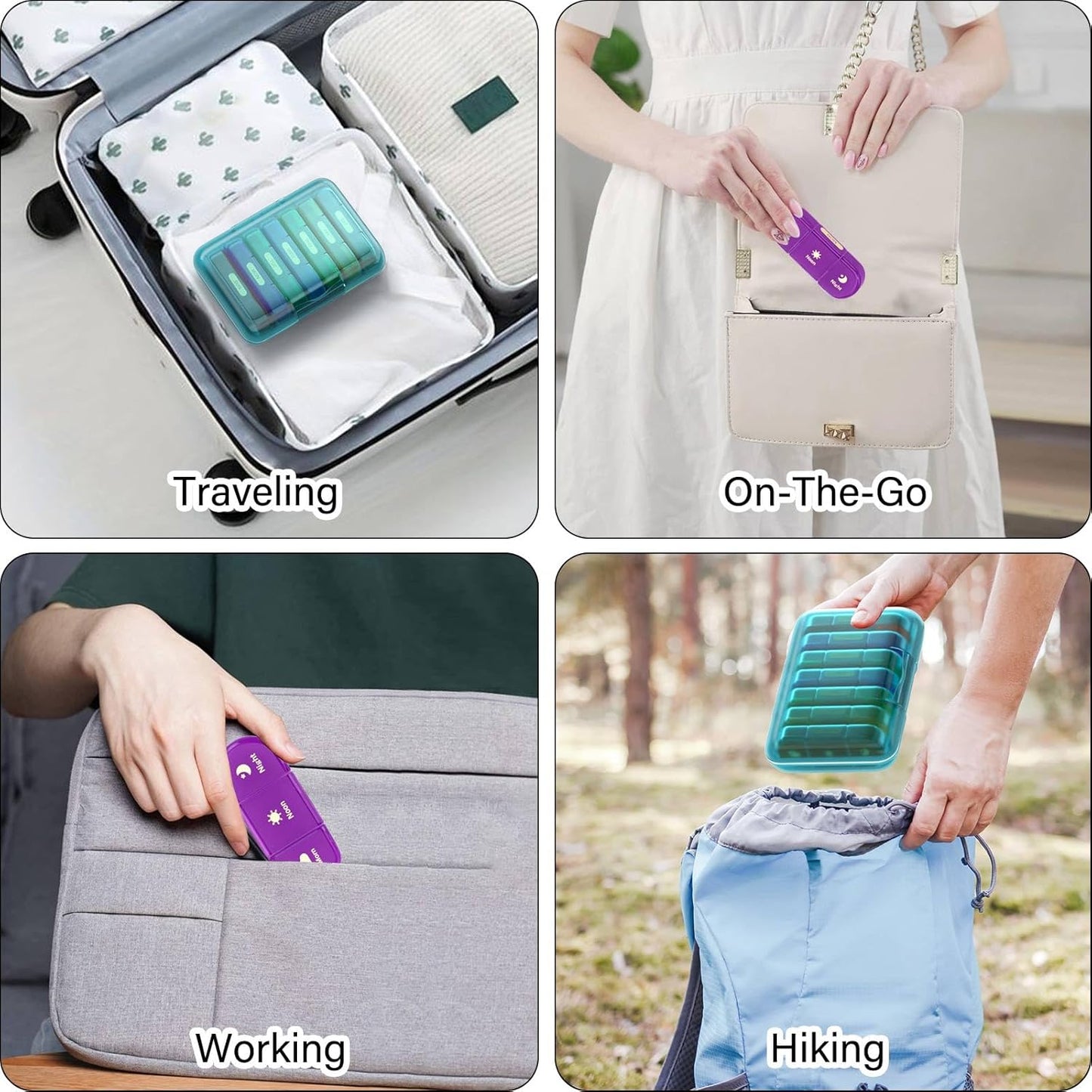 Weekly Pill Organizer 3X a Day, 7 Day Pill Box 3 Times, Portable for Travel Pill Case for Pills/Vitamin/Fish Oil/Medication/Supplements (3x7 Blue+Rainbow)