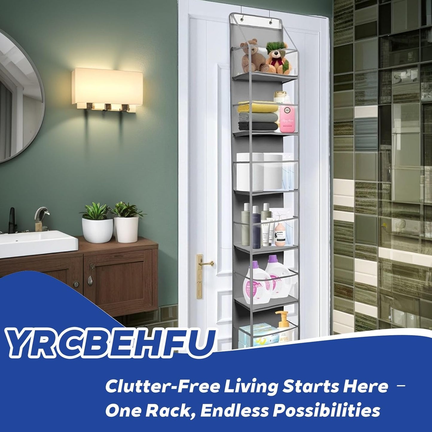 2 Packs Over The Door Organizer - 6-Shelf Hanging Storage Organizer with Clear Plastic Pockets - Large Capacity Pantry Storage Shelf for Bathroom, Bedroom, Nursery (Grey)