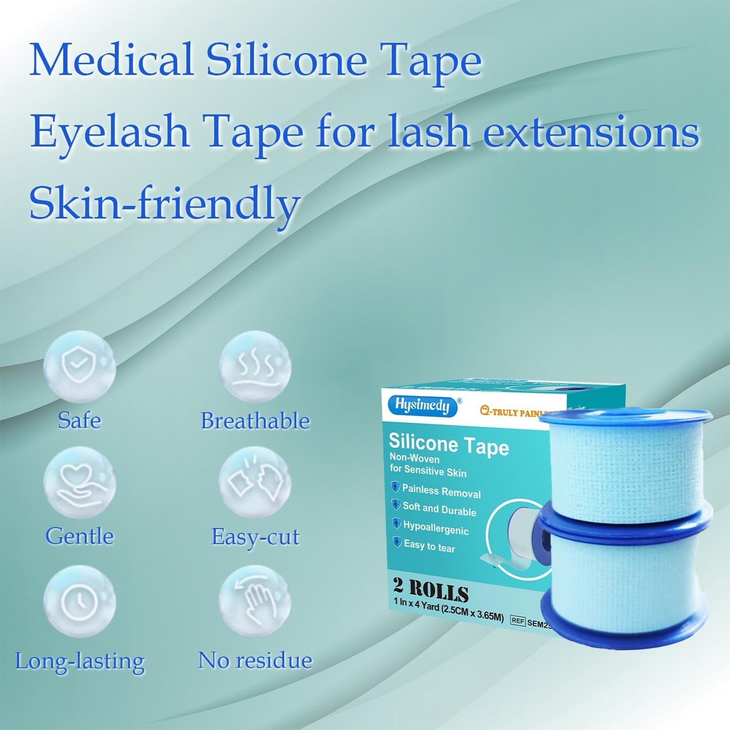 Silicone Medical Tape for Sensitive Skin 1" x 4 Yard 2 Rolls Blue Hypoallergenic Repositionable Easy Removable Surgical Tape for First Aid Wound Care Skin Friendly