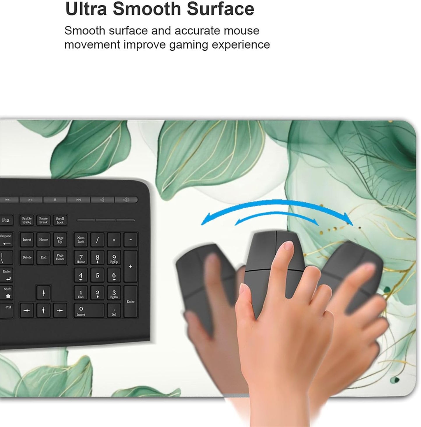 Watercolor Green Leaves Large Mouse Pad, Vintage Aesthetic Gaming Desk Mat, XXL Keyboard Desk Pad Mat for Desktop, 35.4"x15.7" Non-Slip Base Big Mousepad with Stitched Edges