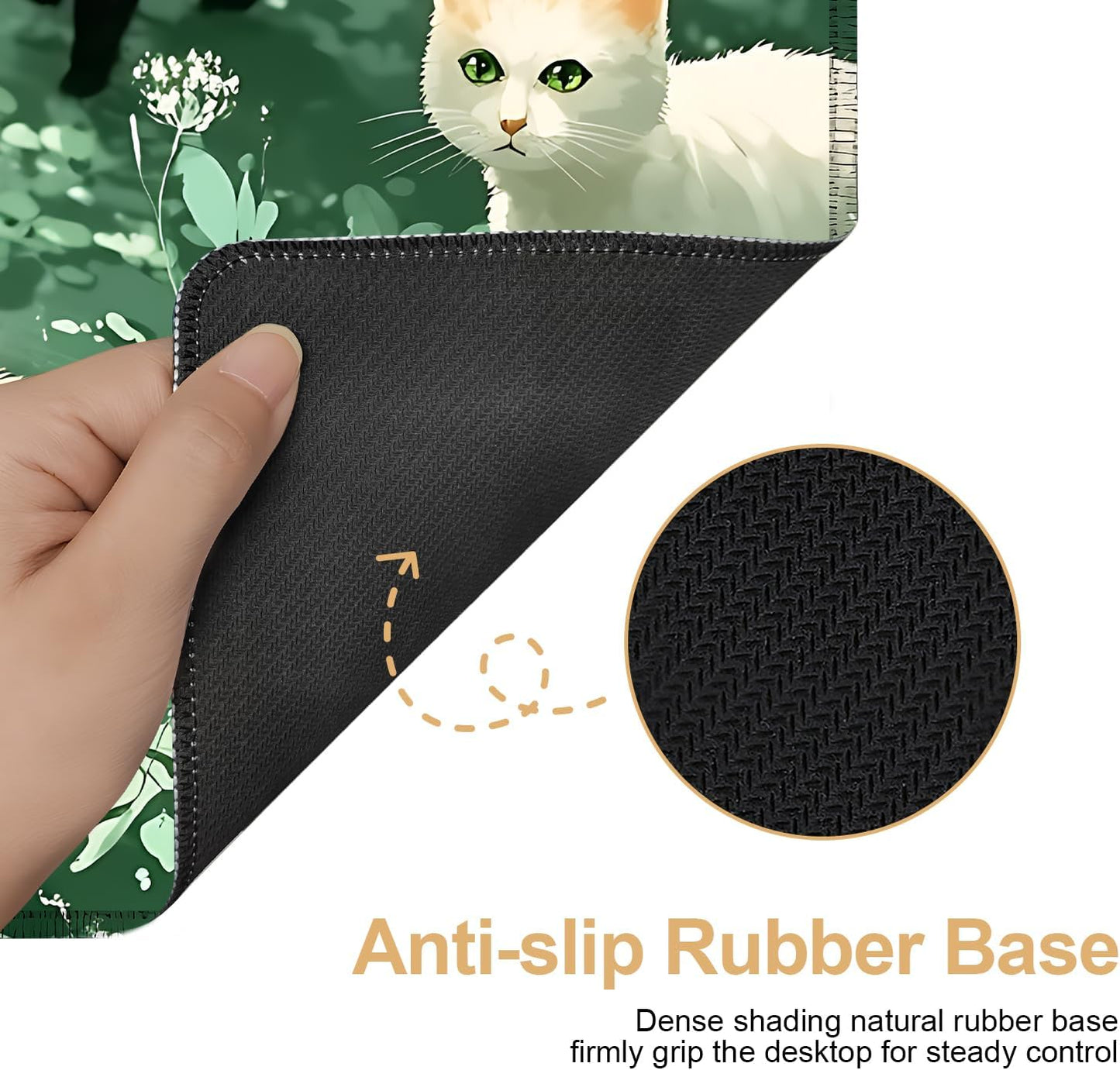 Large Mouse Pad, Cute Cat Gaming Mouse Pad Desk Mat, Non-Slip Base Extended Keyboard Mat, Thick 3mm Smooth Surface Mousepad for Office & Home, 35.5 x 15.8 Inch