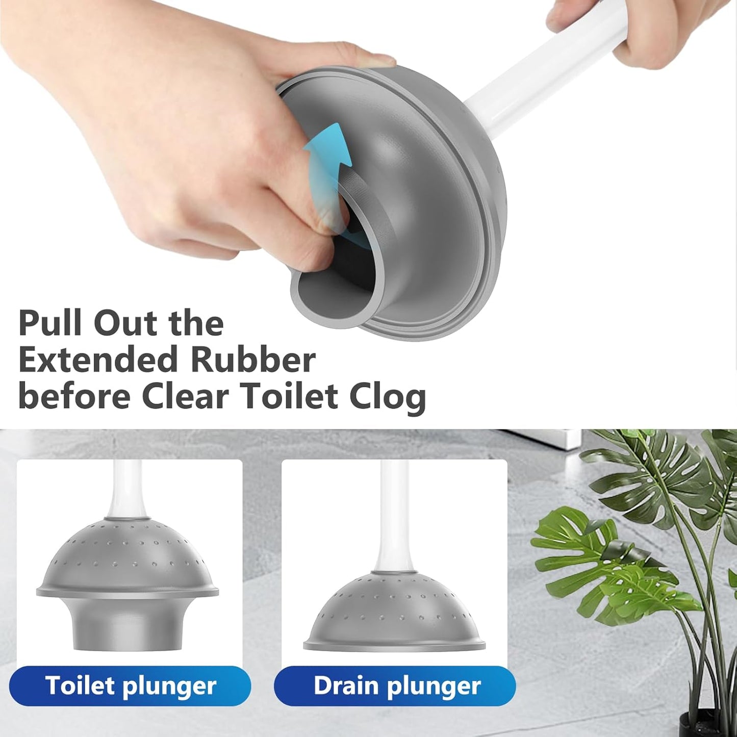 Toilet Brush and Plunger Set: 2-in-1 Heavy Duty Toilet Plunger and Bowl Brush Combo with Holder for Bathroom Cleaning - White