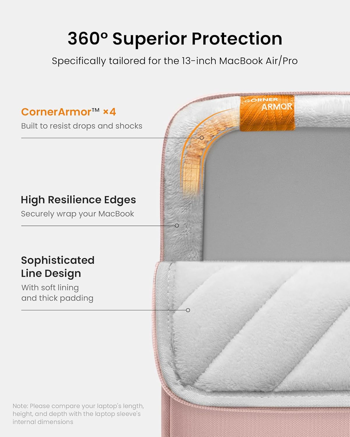 tomtoc 360° Protective Laptop Sleeve for 13-inch New MacBook Air M4/A3240 2025, M3/A3113, M2/A2681 M1/A2337 A2179 A1932, 13-inch MacBook Pro M2/A2686 M1/A2338, Water-Resistant Computer Case Bag