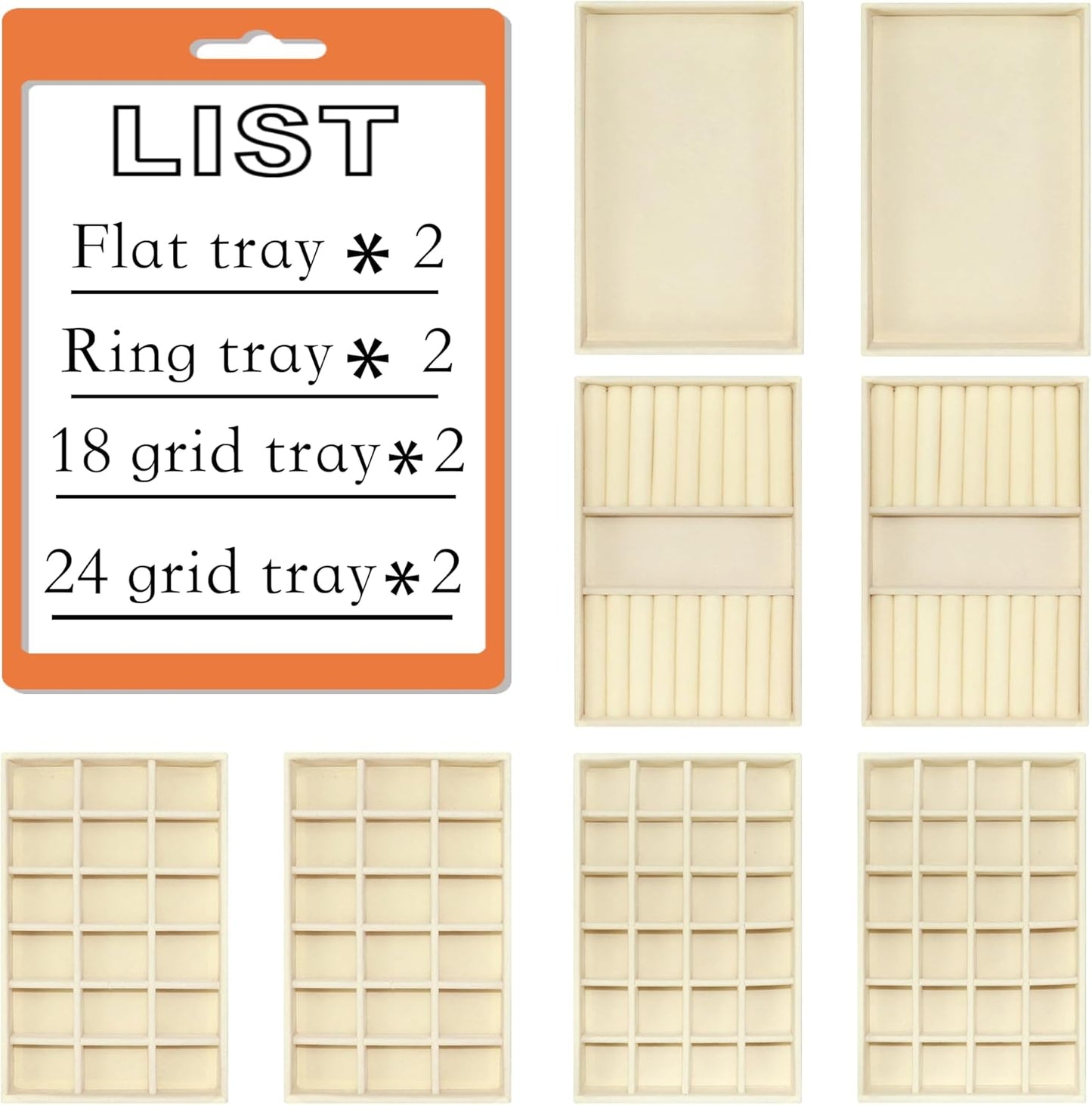 8 Pack Velvet Jewelry Trays X-Large Stackable Jewelry Drawer Organizer Tray 8-Layer Jewellry Tray Set for Earrings, Necklaces, Rings,Bracelets with Removable Dividers for Dresser & Vanity
