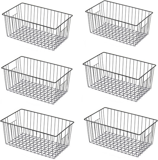 Upright Freezer Organizer Bins， Freezer Baskets for 16, 17, 21 cu.ft Standup Freezer, Wire Storage Baskets with Built-in Handles for Frozen Foods, Snacks, Vegetables, Fruits and More, Set of 6, Black