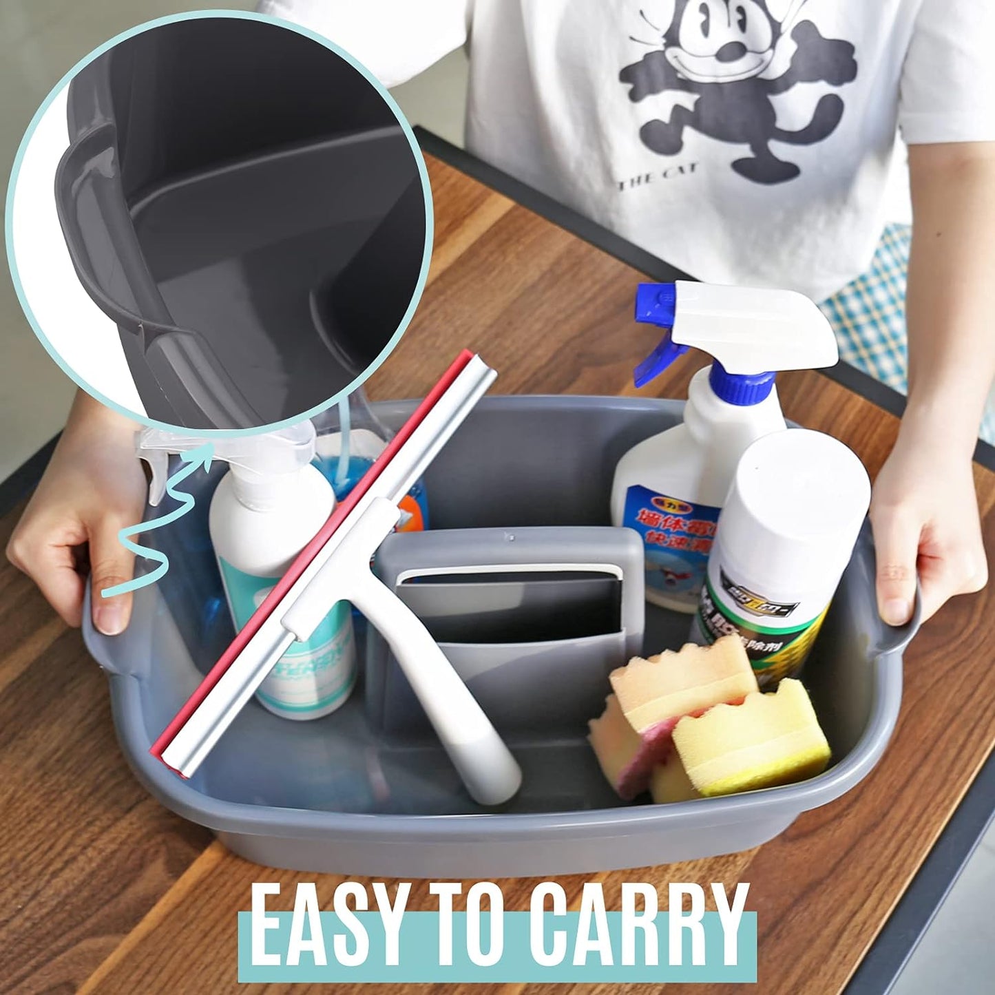Cleaning Caddy Organizer with Handle, Gray Plastic Bucket for Cleaning Supplies Products, Cleaning Tool Storage Tote, 2 Pack