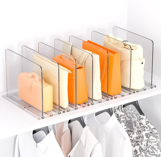 Adjustable Bag & Purse Organizer for Closet, Acrylic Shelf Dividers, Handbag Storage Organizer Clear Purse Dividers for Closet Organization Separators for Handbag, Book in Bedroom, Office