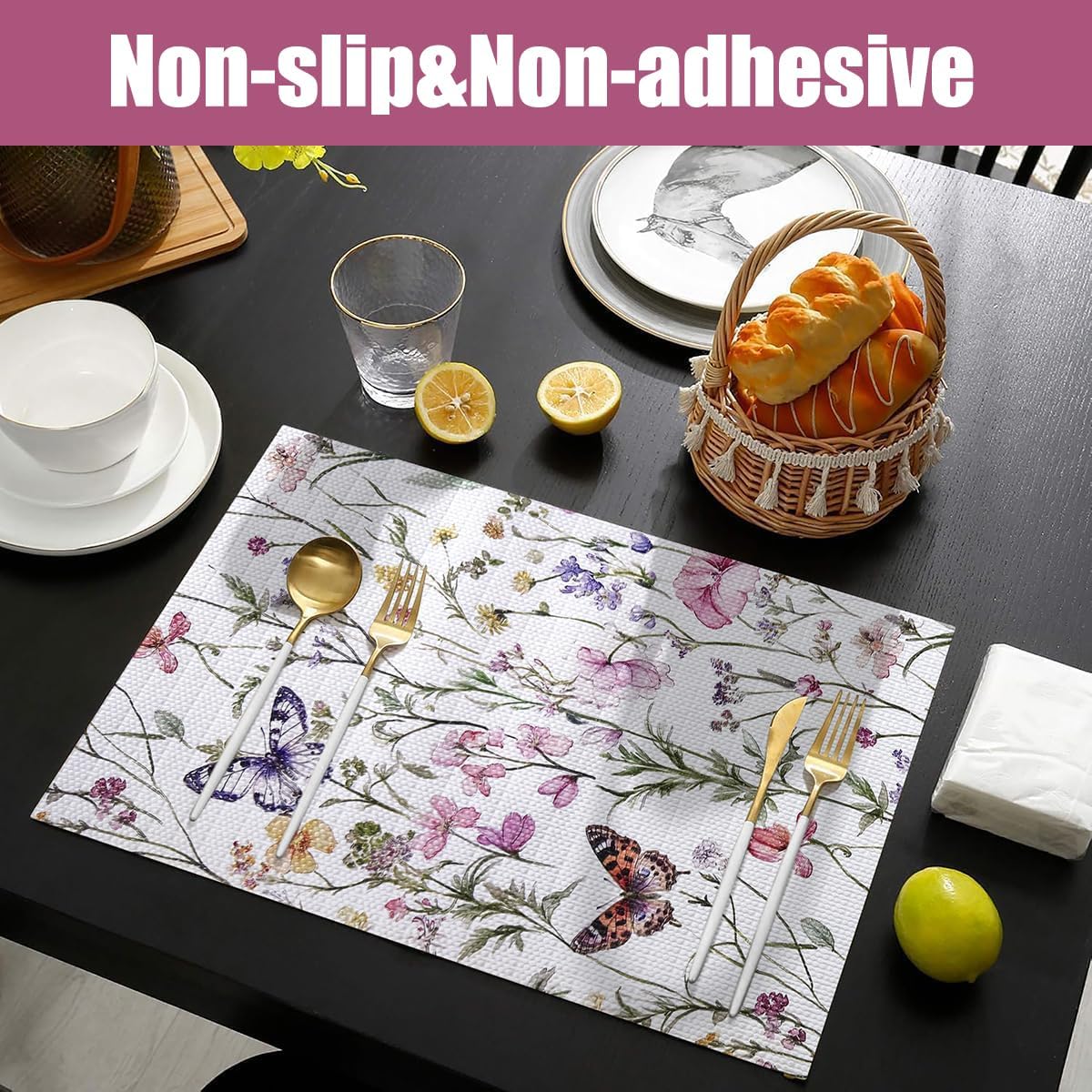 Drawer and Shelf Liner for Kitchen Cabinets,Non-Adhesive Drawer Liner,Non-Slip Floral Shelf Liners,Strong Grip Waterproof Easy to Clean Cabinet Liners for Drawers Cupboard Shelves 16IN×10FT