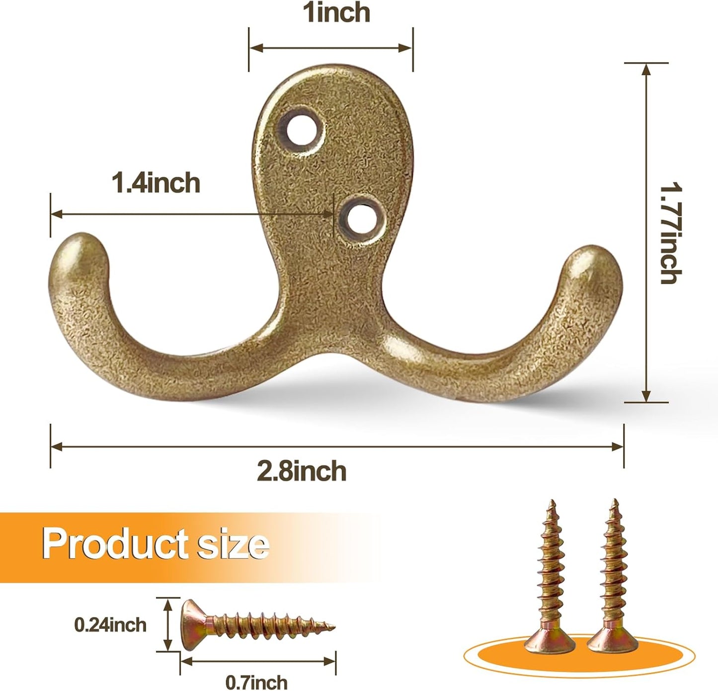 10 Pack Coat Hooks Wall Hooks for Hanging, Heavy Duty Double Prong Metal Hook Wall Mounted for Living Room, Bathroom, Kitchen, Bedroom for Coat, Bag, Scarf, Towel, Hat, Key, Cup (Bronze)