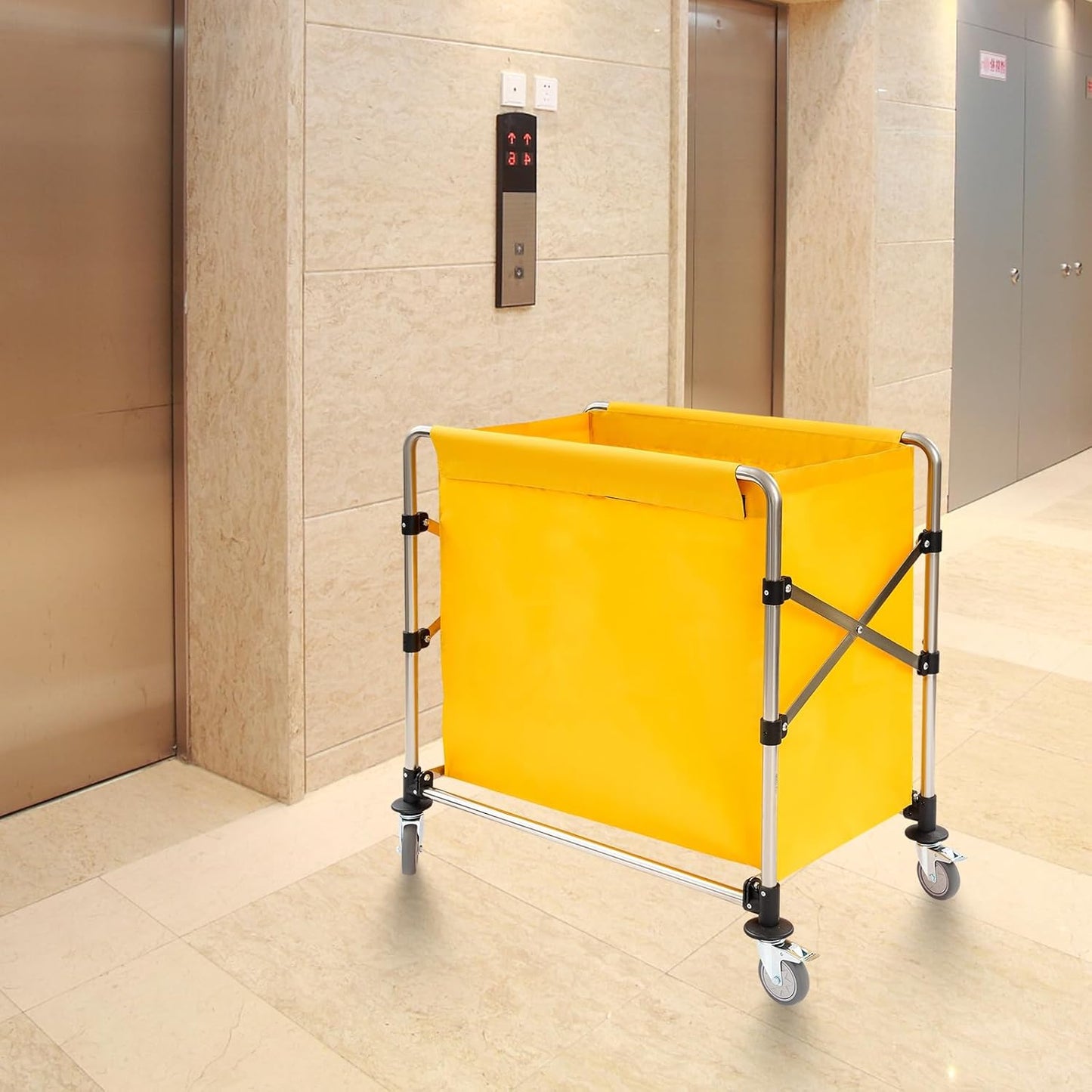 Commercial Laundry Cart with Wheels,Folding Laundry Hamper Cart,Heavy Duty Rolling Laundry Basket with Large Capacity,Laundry Sorter Trolley for Home Hotel Apartment (Yellow, 34.25 * 19.7 * 36.22in)