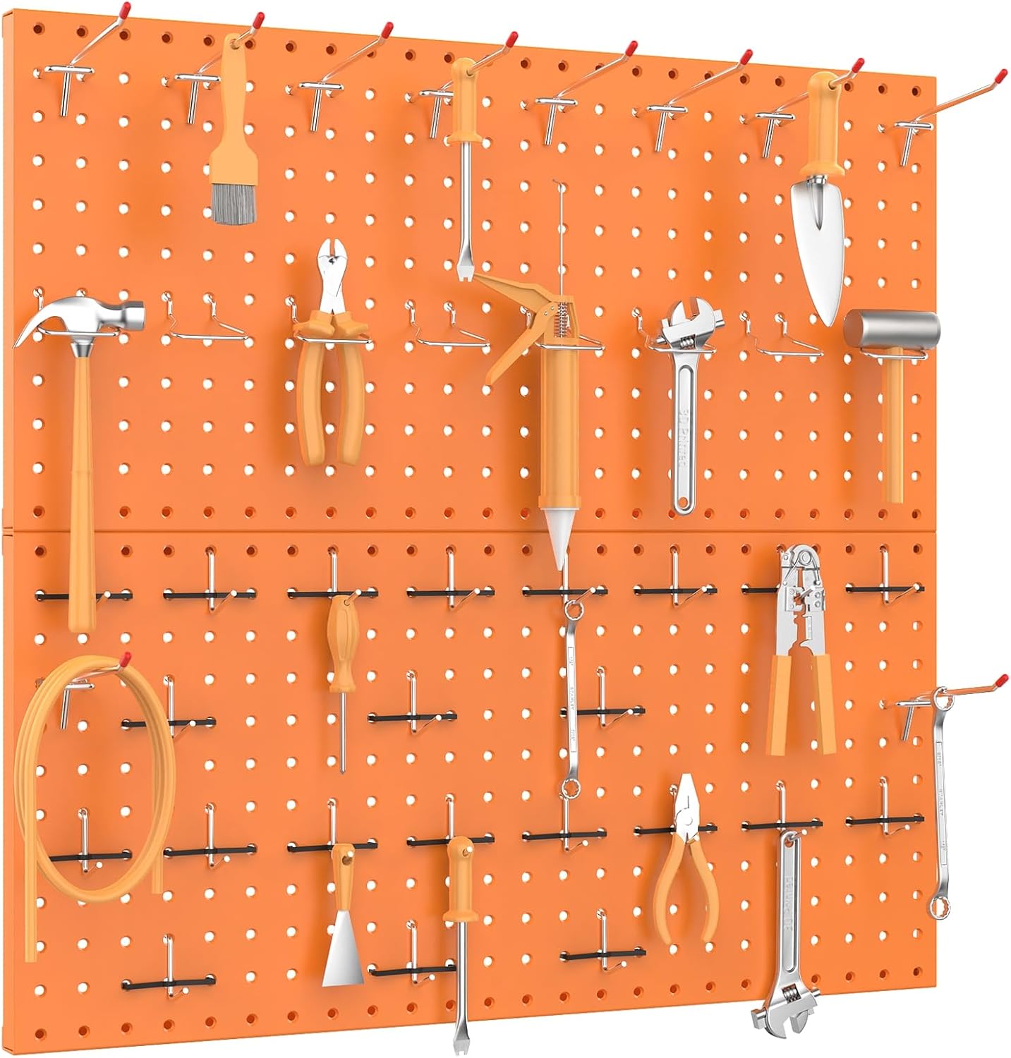 TORACK Metal Pegboard Wall Organizer 24" x 24" or 12" x 48", 70 PCS Tools Storage Pegboard for Garage, Modular Pegboard, Tool Organizer Board with Peg Board Hooks(Orange)