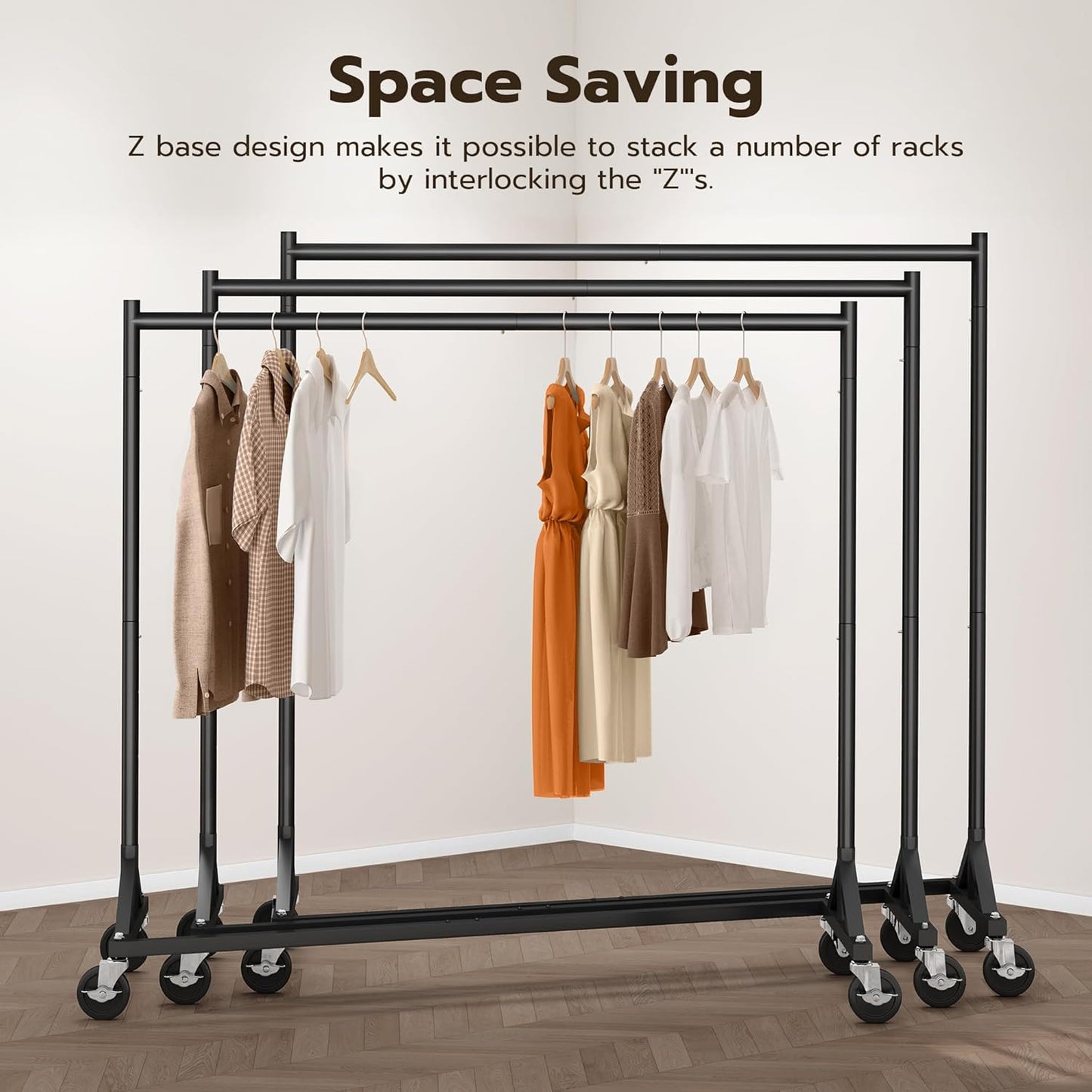 HOKEEPER Commercial Z Base Garment Rack Hold 500LBS Heavy Duty Clothing Rack Adjustable Rolling Clothes Rack for Hanging Clothes Racks on Wheels Portable Z Rack, Black