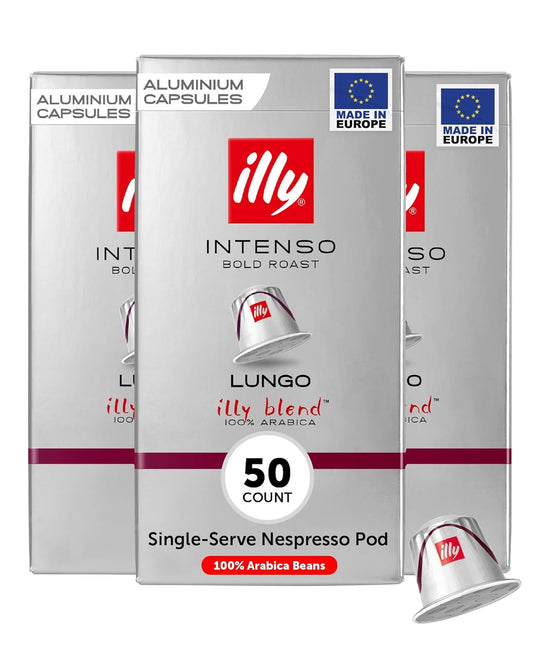 illy Aluminum Espresso Capsules - Compatible with Nespresso Machines - Intenso Lungo Roast Coffee- Bold & Full of Flavor - Notes of Cocoa and Dried Fruit - Single Serve Capsules - 10 Count (Pack of 5)