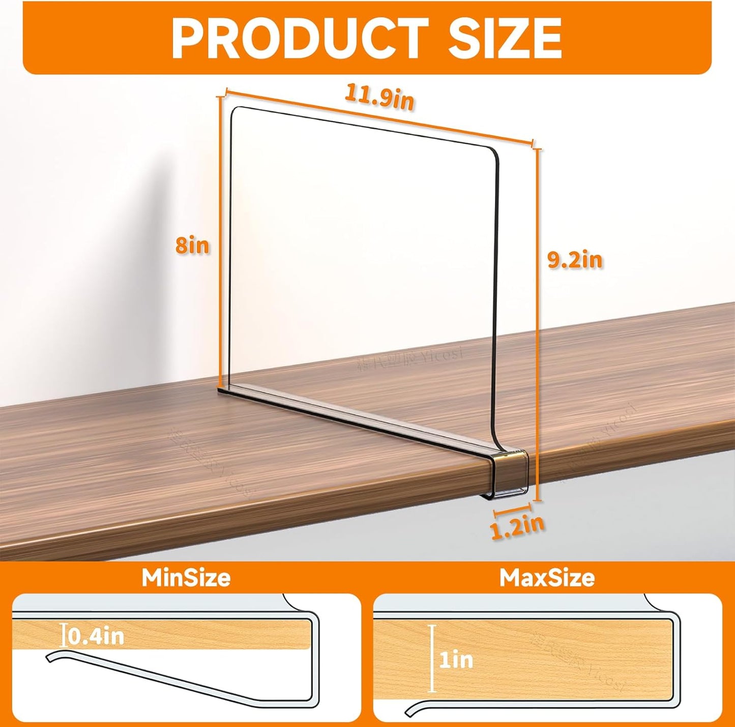 Yieach 6 Pack Clear Acrylic Shelf Divider for Closet Organization - 9.2″ Tall Closet Dividers for Wood Shelves,Cupboard,Vertical Shelf Separators in Closet for T-Shirt,Purse,Handbag,Sweater Organizer