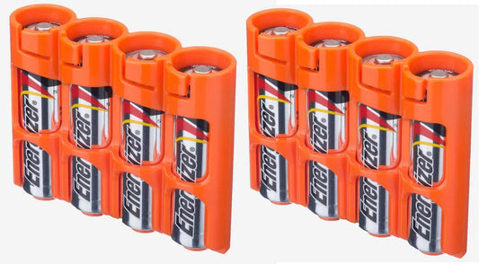 AA Battery Storage Caddy by Storacell (2 Pack), Orange, Holds 4 Batteries (Not Included)