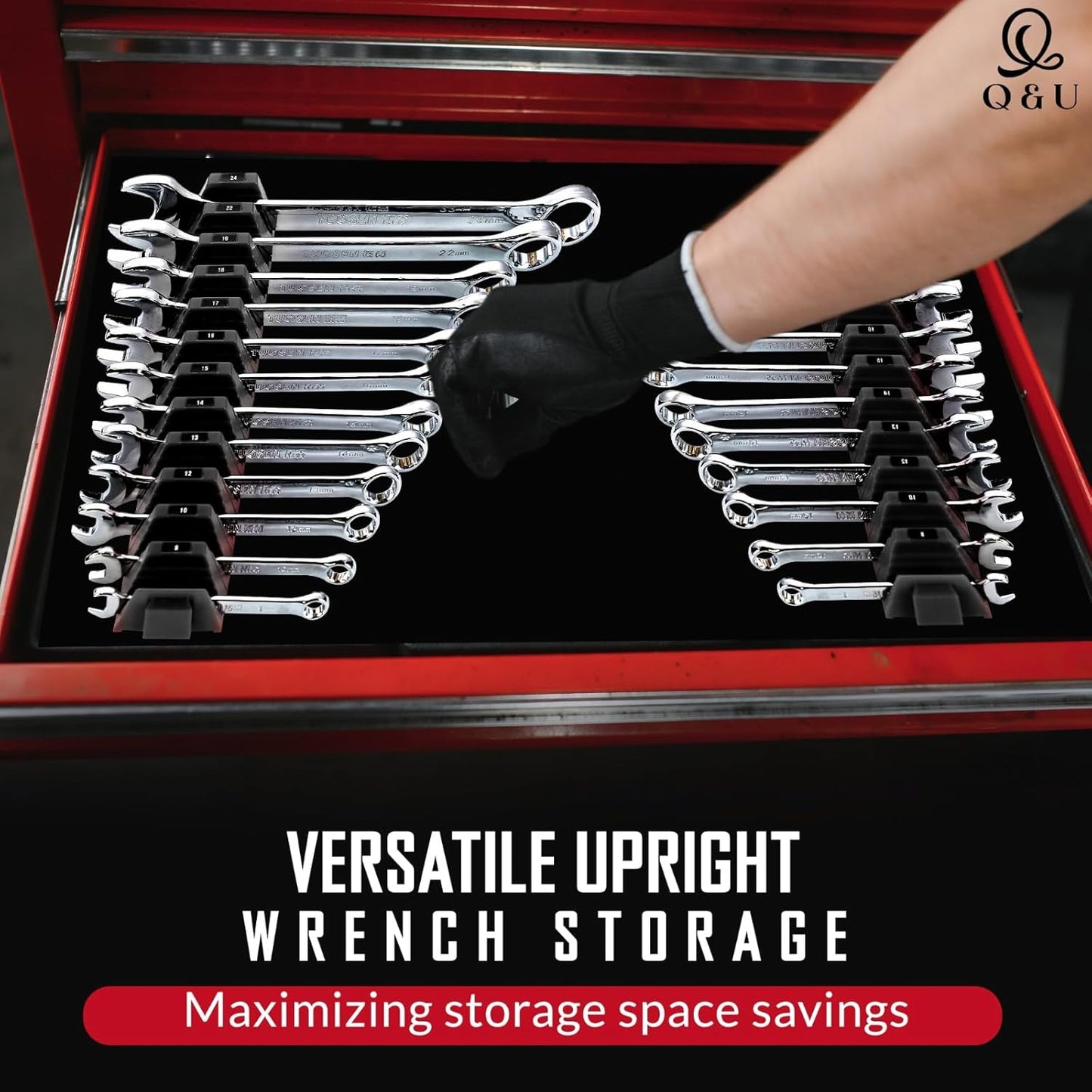 Q&U Wrench Organizer Modular System – 48 PCS Magnetic Wrench Organizer for Tool Box Drawer, Modular Wrench Organizer and Wrench Storage Rack, Heavy Duty Wrench Holder