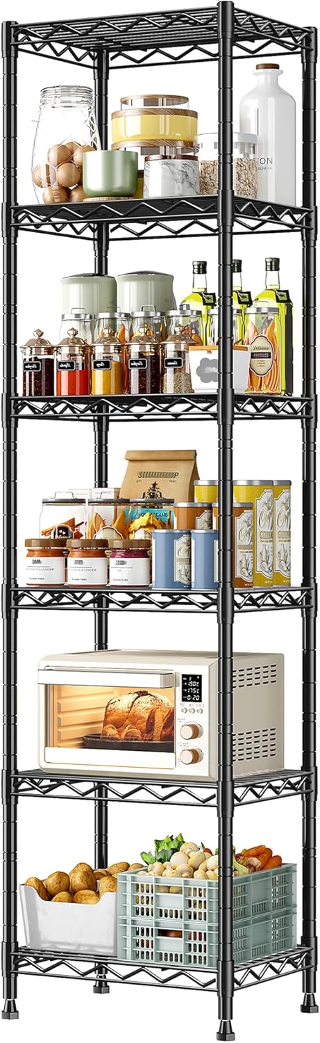 6 Wire Shelving Metal Shelves Storage Rack:Adjustable Storage Shelves Standing Shelf Units and Narrow Shelf for Laundry Bathroom Kitchen Pantry Closet Office 15.8" w*11.8" D*63" H