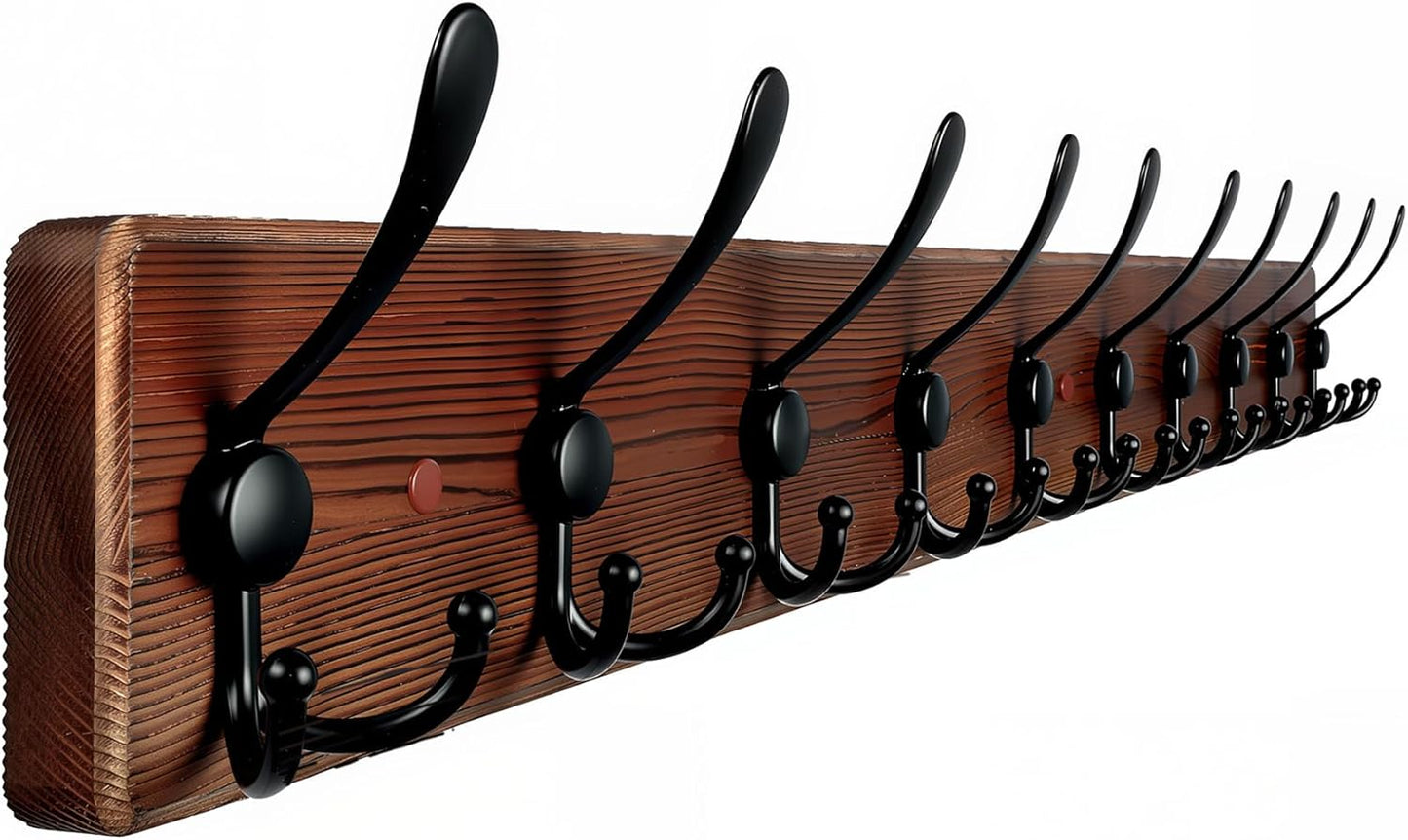 Large Coat Rack Wall Mount 38.6'' Rustic Wood Coat Rack Hook Long Coat Hooks Wall Mount Farmhouse Wall Hooks for Hanging Coat, Bags, Towels