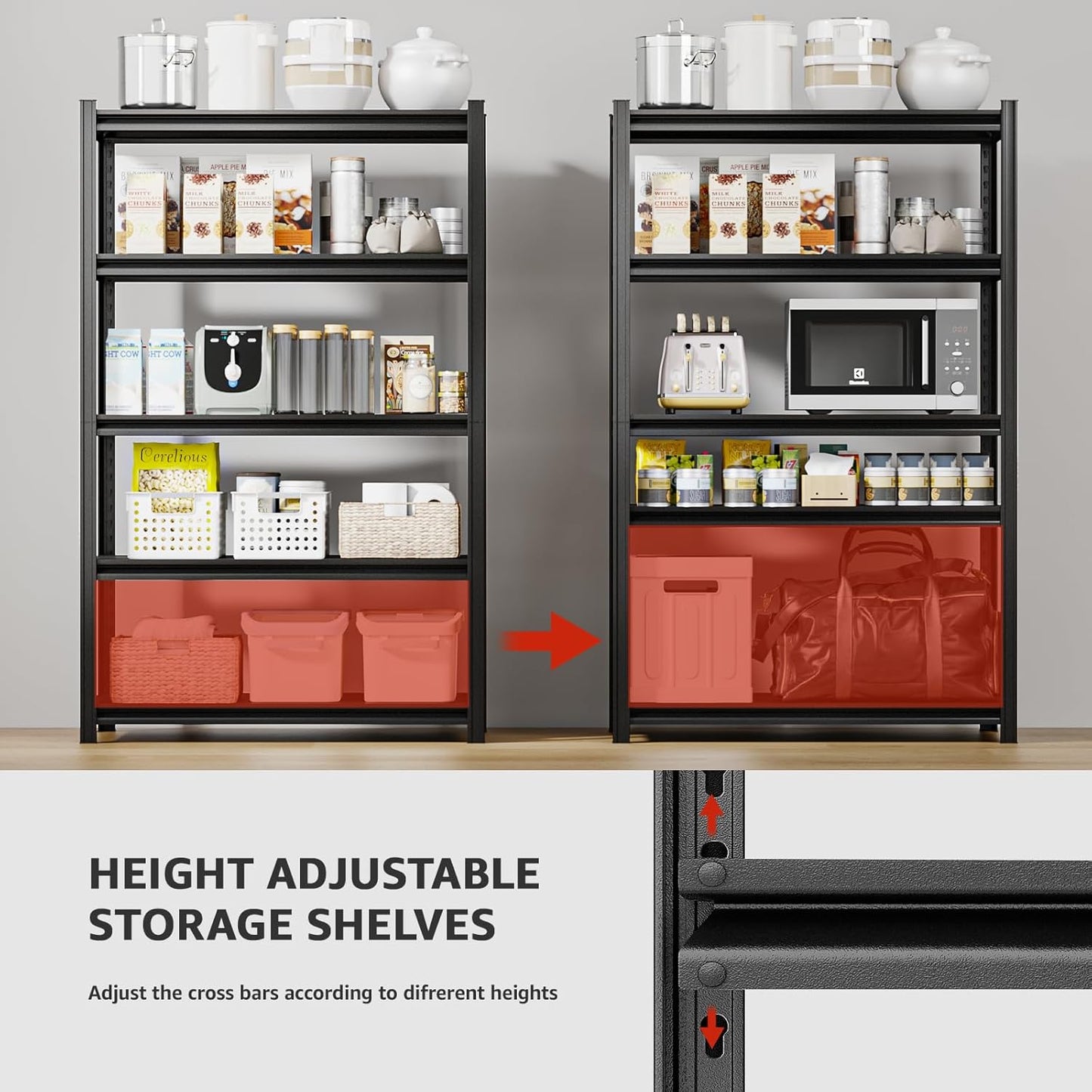 55.12" W Father&I 5-Shelf Industrial Adjustable Heavy-Dudy Tall Metal Garage Storage Shelves Shelving Units/Steel Wire Rack System (Commercial) for Basement/Shop, 84" H*55.12" W*24" D*, Black