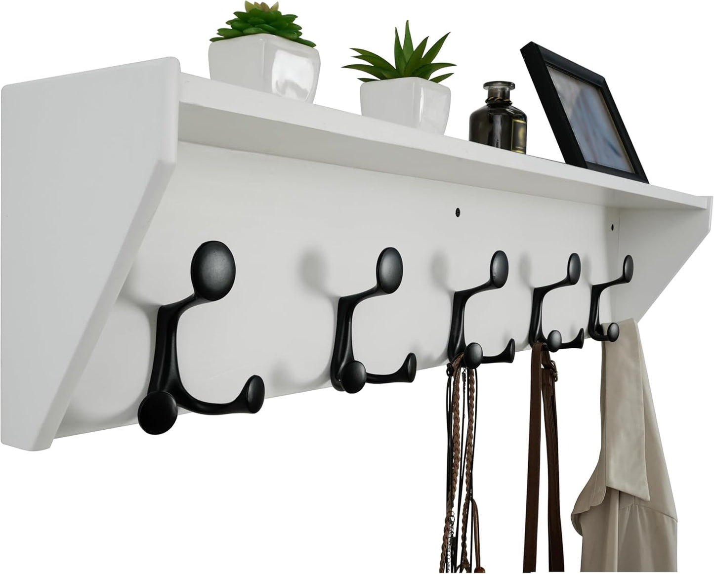WEBI Wall Shelf with Hooks Underneath,35” Long Wall Mounted Coat Rack with Shelf,Entryway Coat Rack with 5 Triple Hooks for Hanging Coats,Jacket,Hallway,Bedroom,Mudroom,White