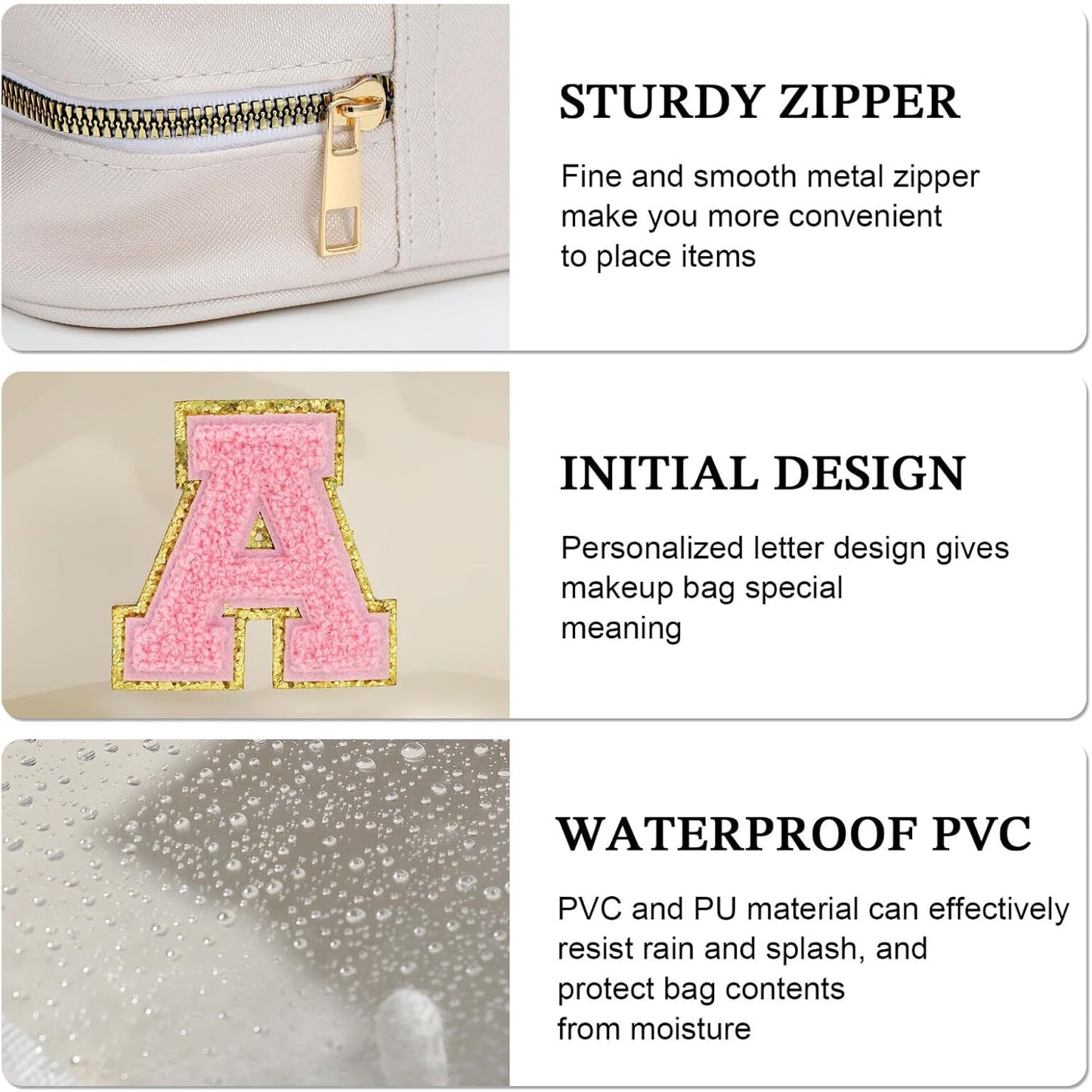YOOLIFE Initial Make Up Bag Travel Toiletry Bag, Clear Makeup Bag Preppy Cosmetic Bags Organizer Travel Essentials Gifts for Women Teen Girlfriend Teacher Mom Brithday Mothers Day Gifts, Large, White