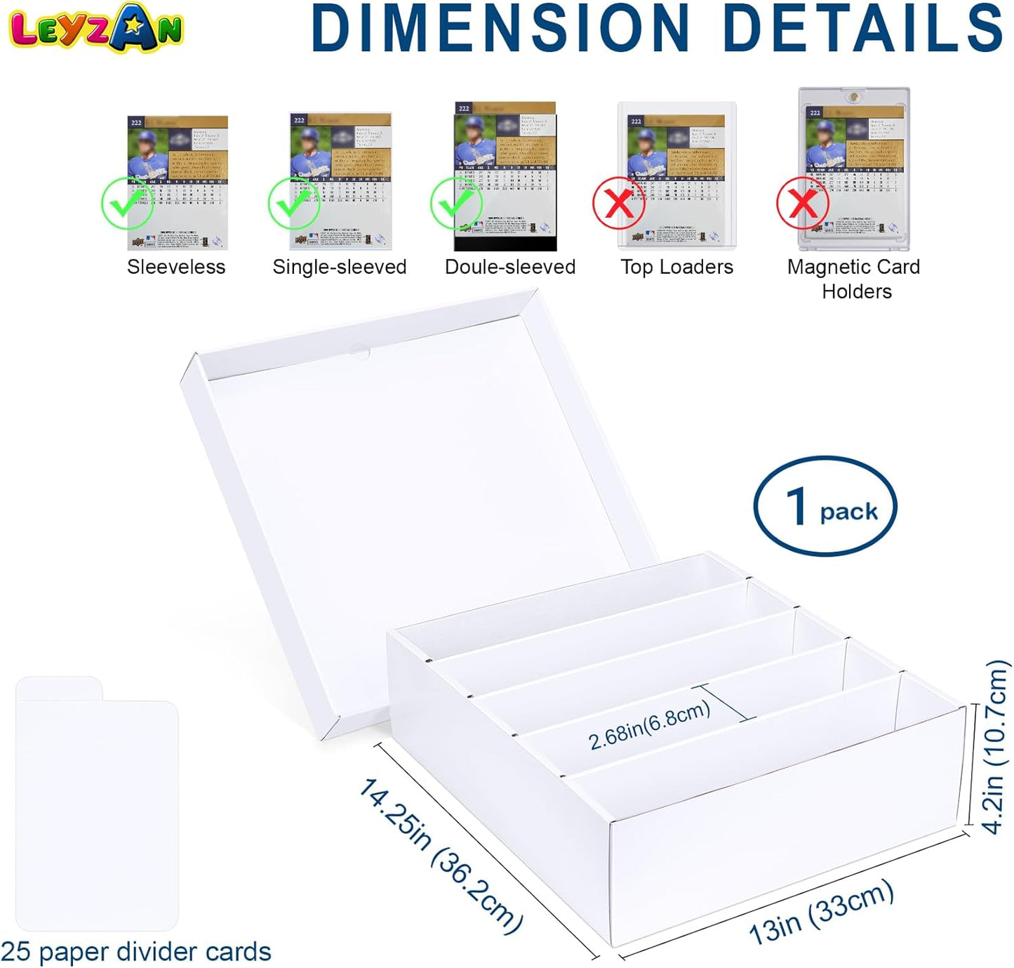 5 Row Trading Card Storage Box, 1 Pack Cardboard Storage Box with Divider for Mtg, Tcg, Sports Cards