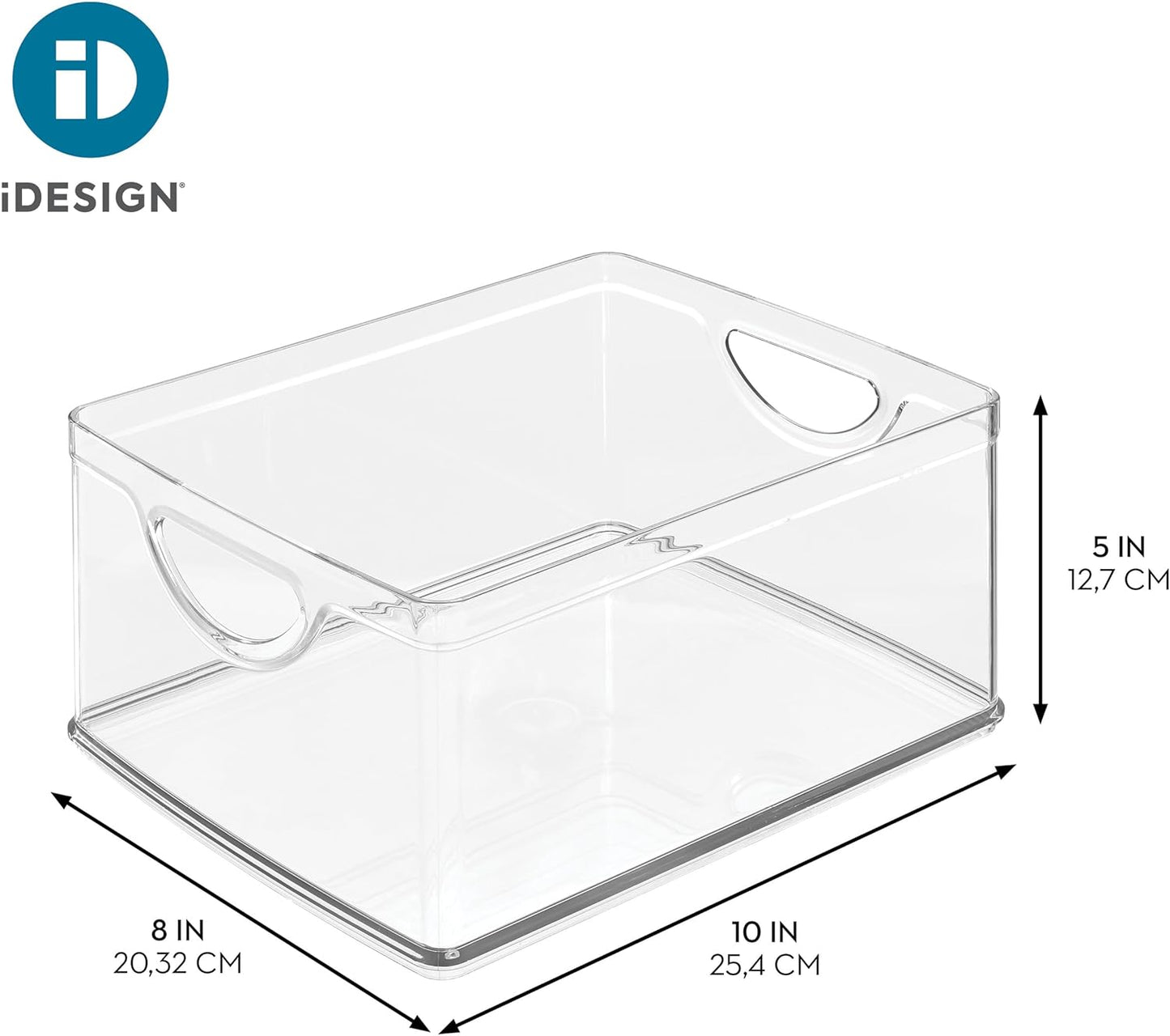 iDesign Plastic Stackable Kitchen Cabinet Storage Bin with Handles - Clear Pantry Organizer