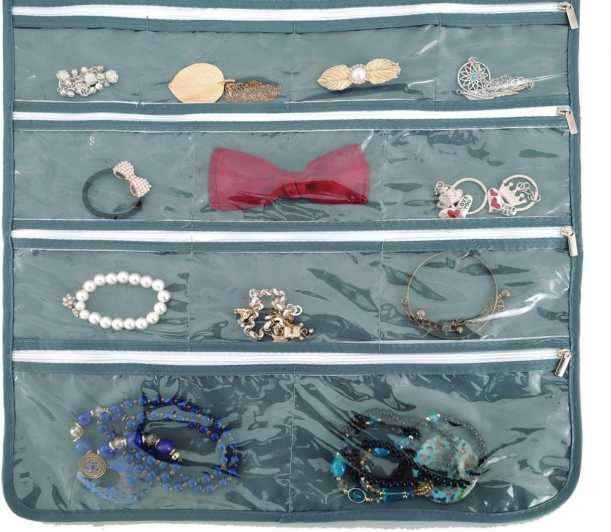 BB Brotrade Hanging Jewelry Organizer,Accessories Organizer,56 Zipper Pocket Organizer for Holding Jewelries (Grey-Zipper)