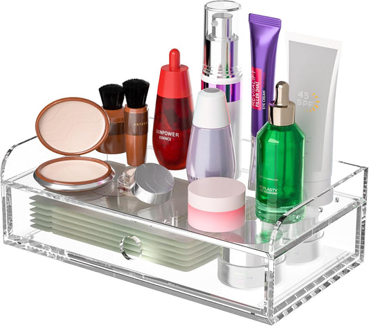 Acrylic Desk Organizer 12 "x 6.7" x 4", Clear Desktop Drawer Tabletop Storage Organization for Office Home Makeup Skincare Jewelry