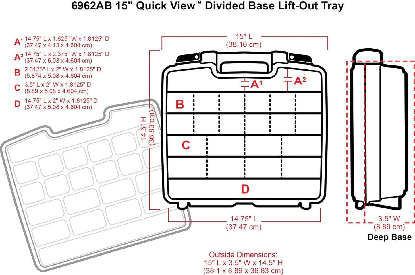 ArtBin 6962AB Quick View Deep Base Carrying Case with Removable Dividers and Tray, Portable Art & Craft Storage Box, 15", Clear