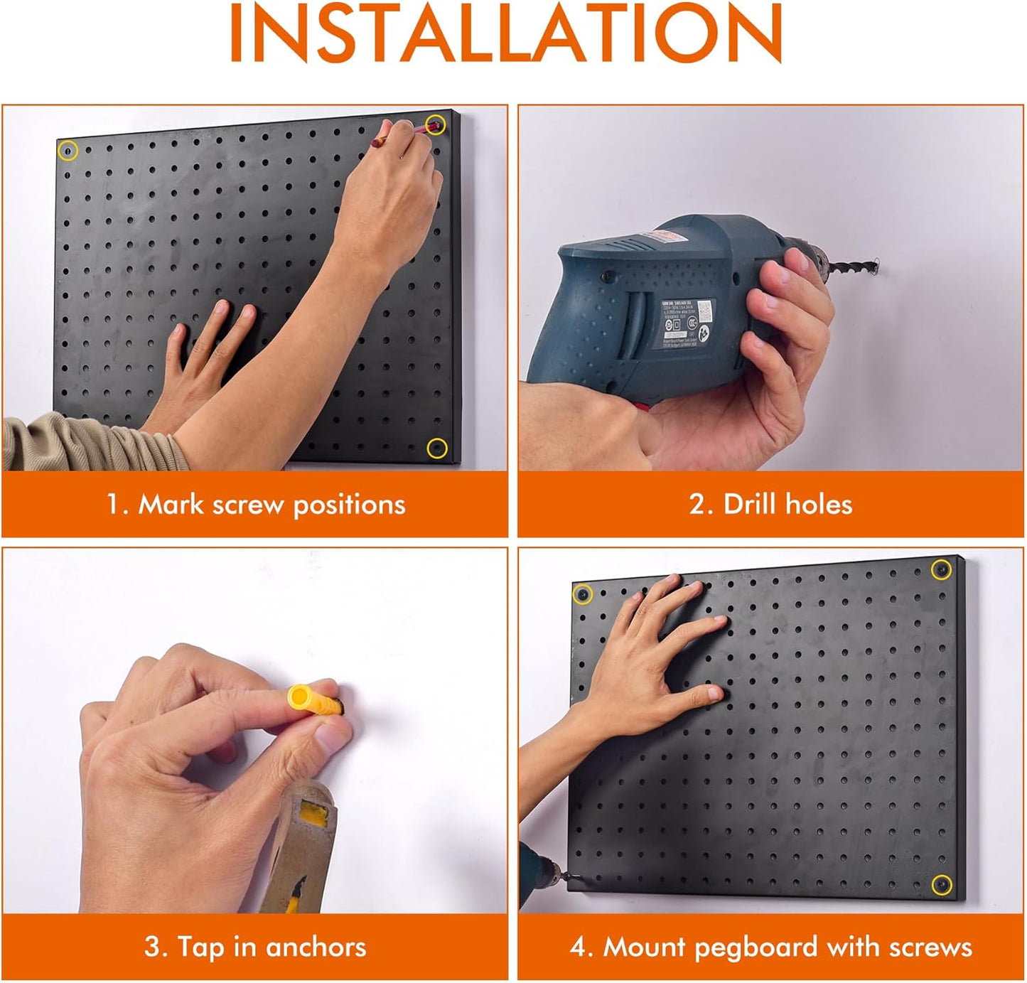 G.CORE Heavy Duty Metal Pegboard Organizer - Wall Storage Steel Peg Board Panels Set 1/4 inch Round Holes 17"x13" 2 Pack Garage Craft Tool Display Hanging Rack Organization Kit with Mounting Hardware