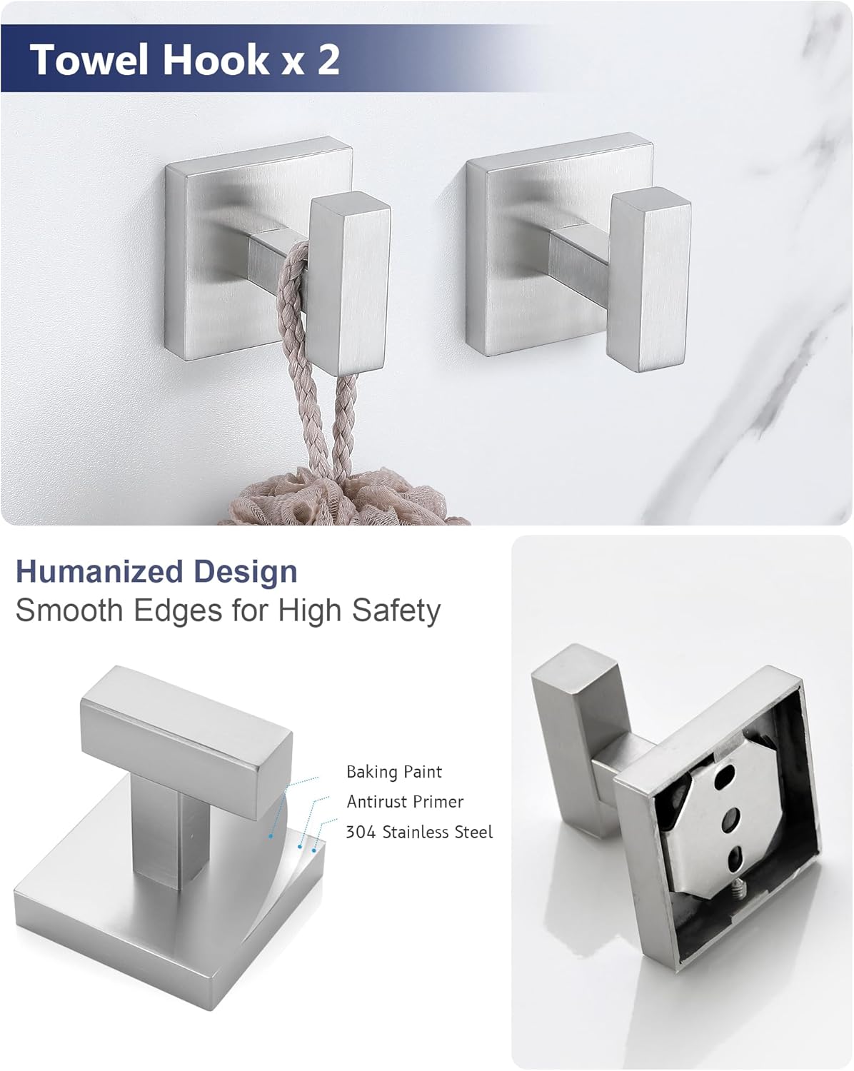Brushed Nickel Bathroom Hardware Set 4 Pieces, Toilet Paper Holder Set SUS304 Stainless Steel Bath Hand Towel Ring for Bathroom Hardware Accessories Set Wall Mounted