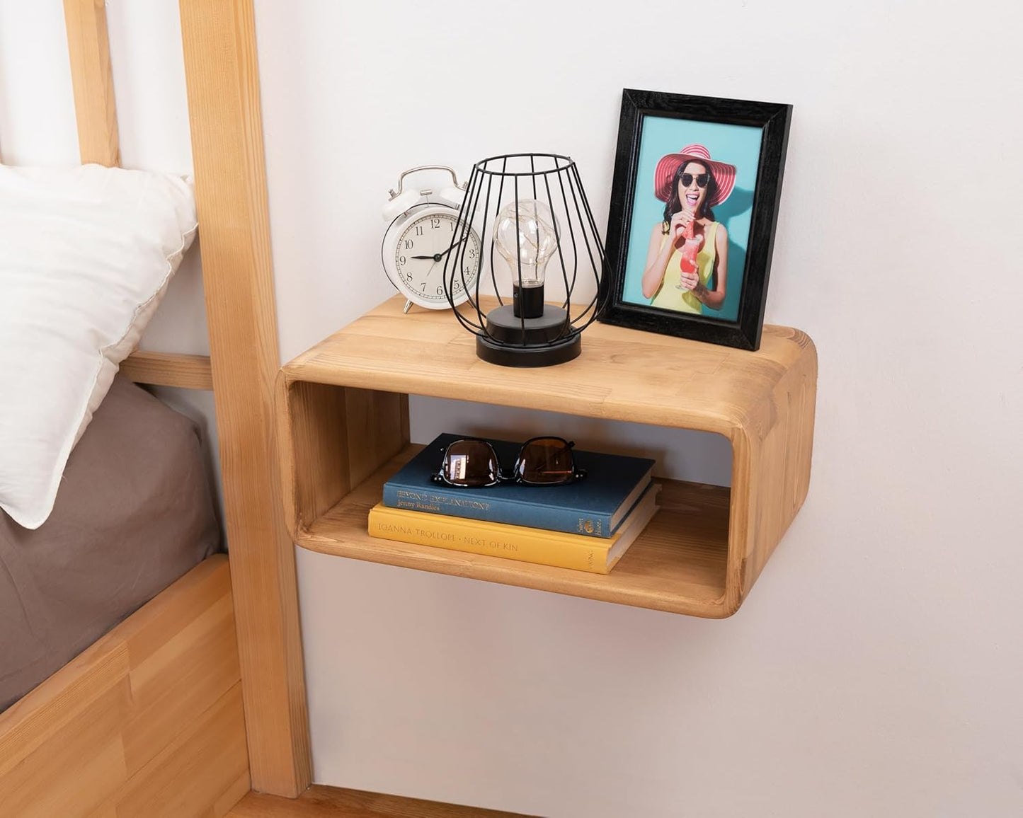 Floating Nightstand Wooden, Bedside Table, Nightstand Shelf, Handmade, Wall Mounted Bedside Shelf, Minimalist and Unique Style (Madrid)