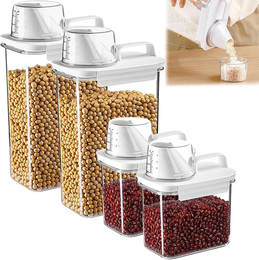 Storage Cereal Organizers Containers Sets,Food Grade BPA free PET Material Reusable，Airtight food storage containers with lids， kitchen organizers and storage Total(2 pcs 2300ml 2 pcs 1100ml)