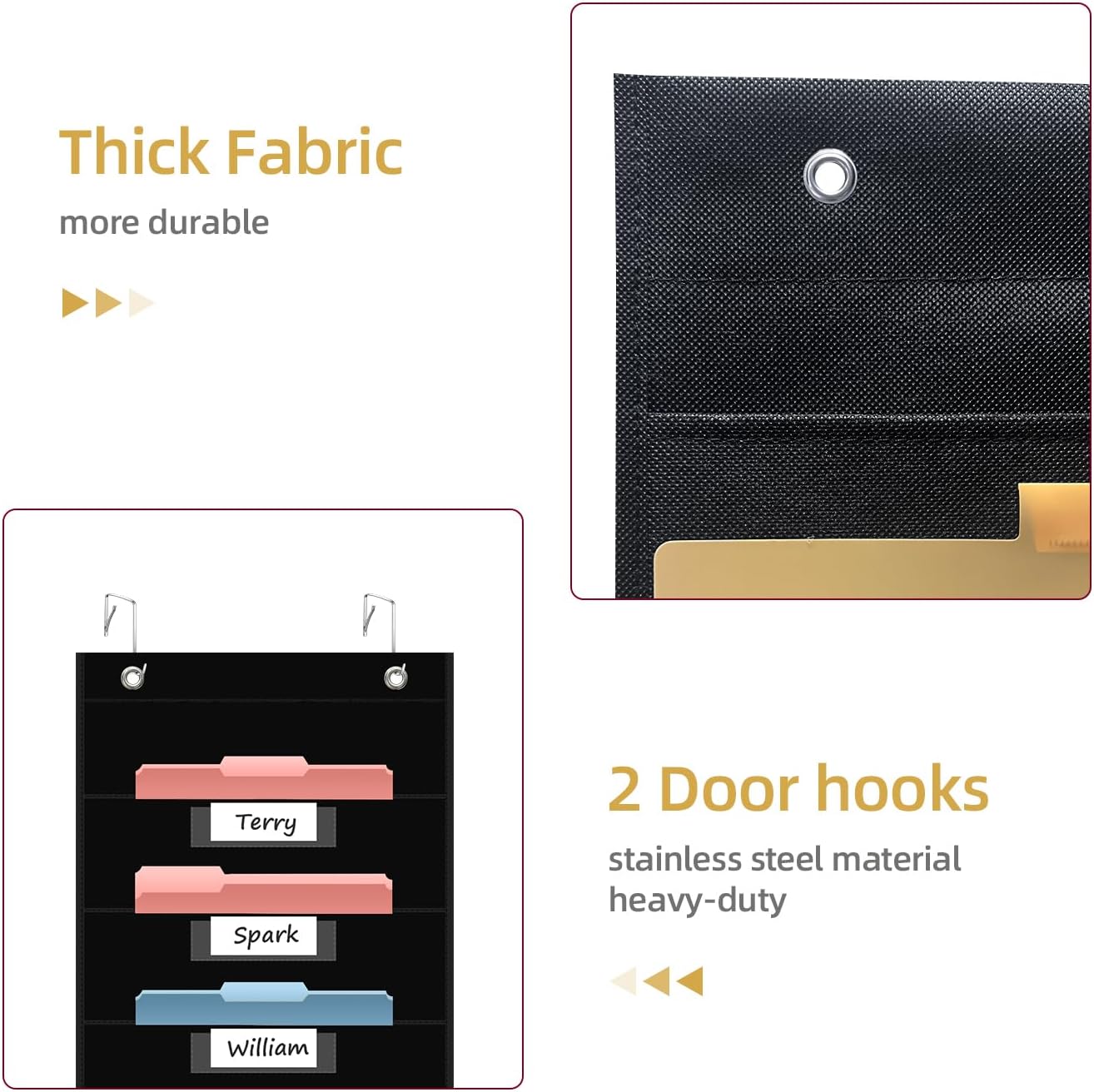 14 Pocket Hanging File Organizer with 14 Nametag Pockets. Black File Storage Pocket Chart for Classroom or Office Use. Perfectly Organizes Assignments, Files, Scrapbooks, and Documents.
