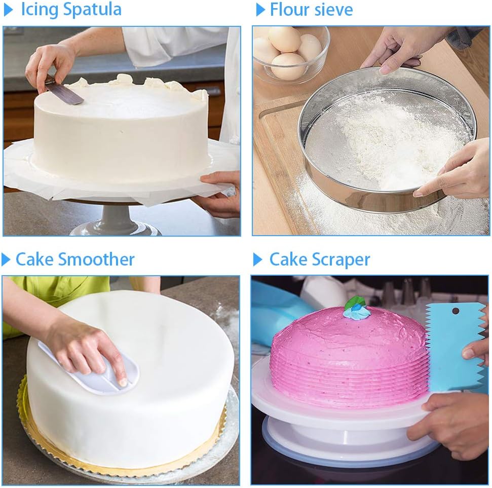 Cake Decorating Supplies,493 PCS Cake Decorating Kit 3 Packs Springform Cake Pans, Cake Rotating Turntable,48 Piping Icing Tips,7 Russian Nozzles, Baking Supplies,Cupcake Decorating Kit, Multicolor