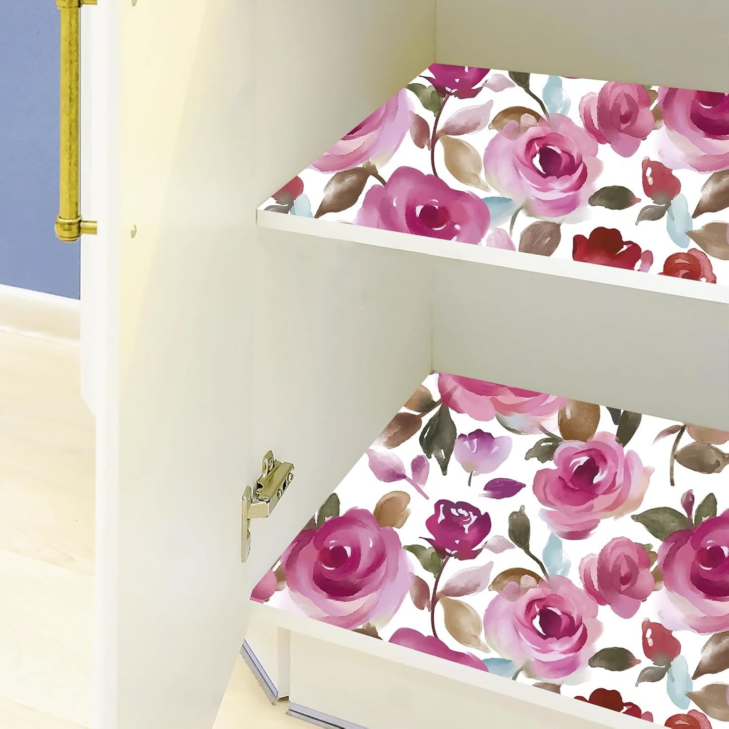 HAOKHOME Shelf Liner and Cabinet Liner Floral, Self-Adhesive Drawer Liners, Peel and Stick Contact Paper for Kitchen Cabinets and Cupboard, Bathroom Drawers,Mauve/Pink/Teal Brown 17.3in x 6.5ft